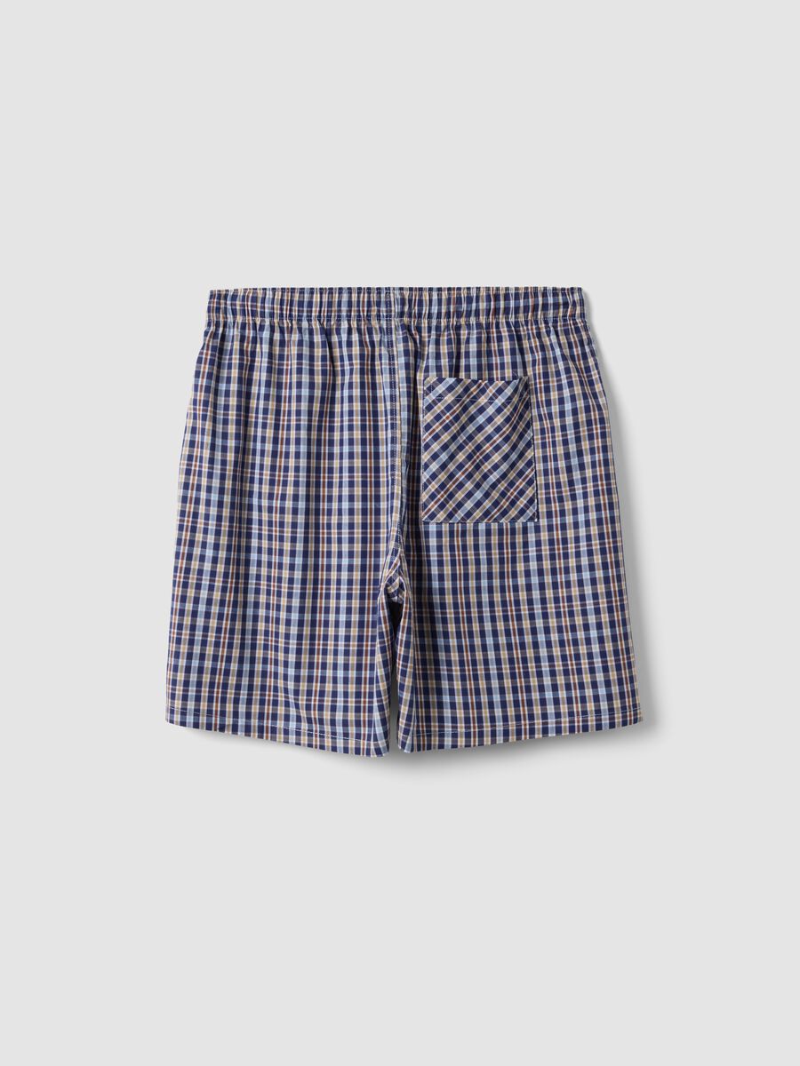 Blue organic cotton checked pyjama shorts_5