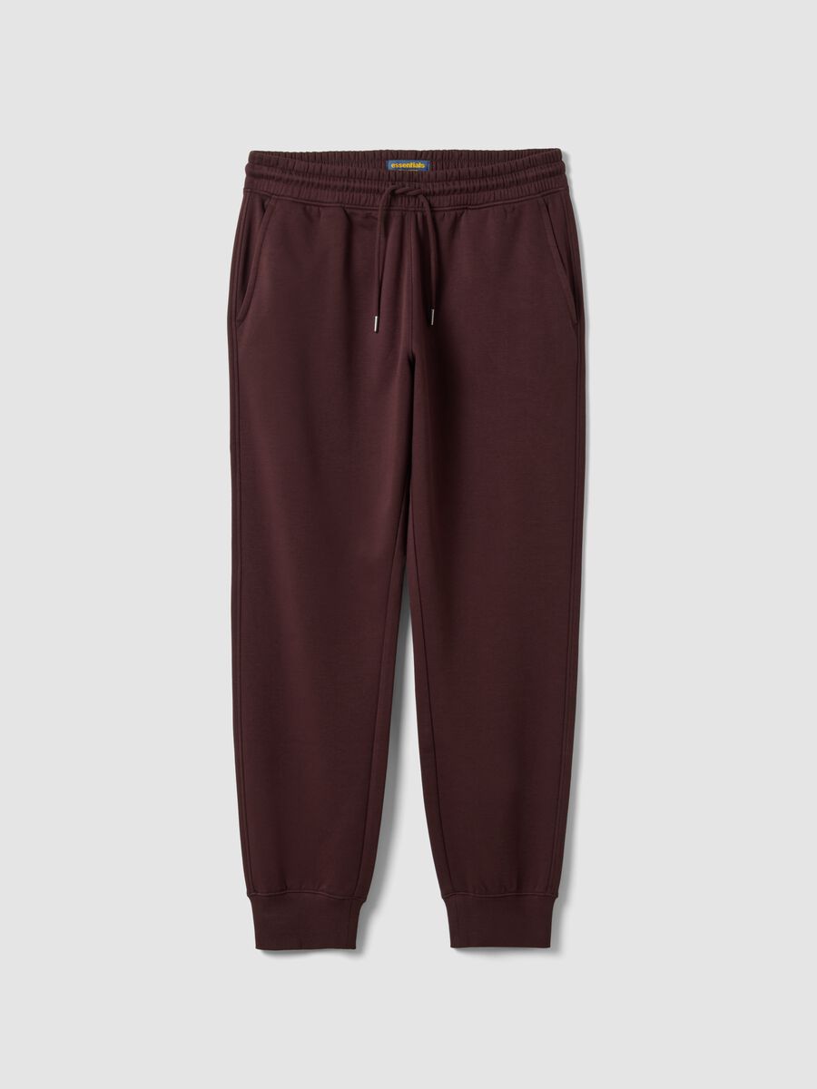 Jogger marroni in misto cotone con fondo a polsino e coulisse_0