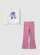 White and pink cotton-blend jogger set with Lilo & Stitch print for girls_0
