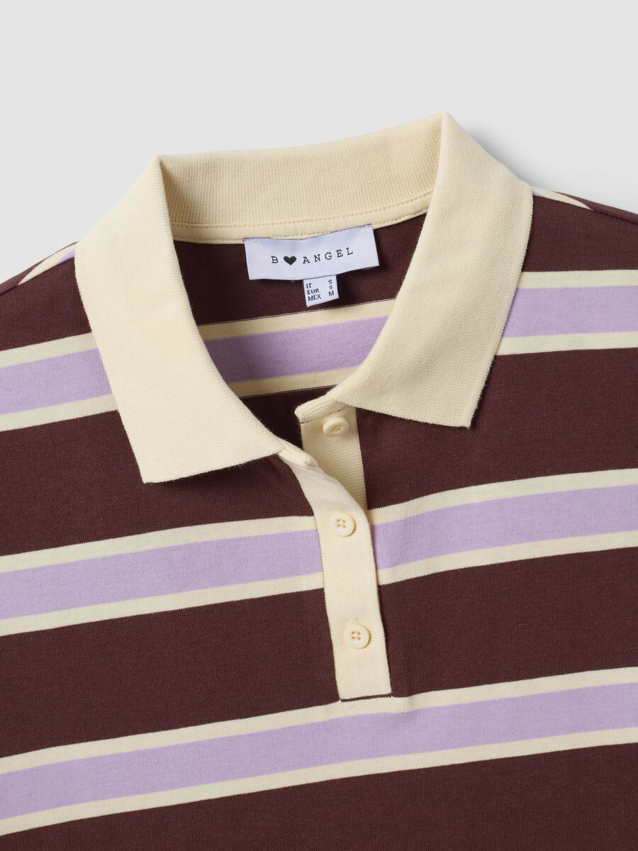 Brown pure cotton oversized striped polo_1