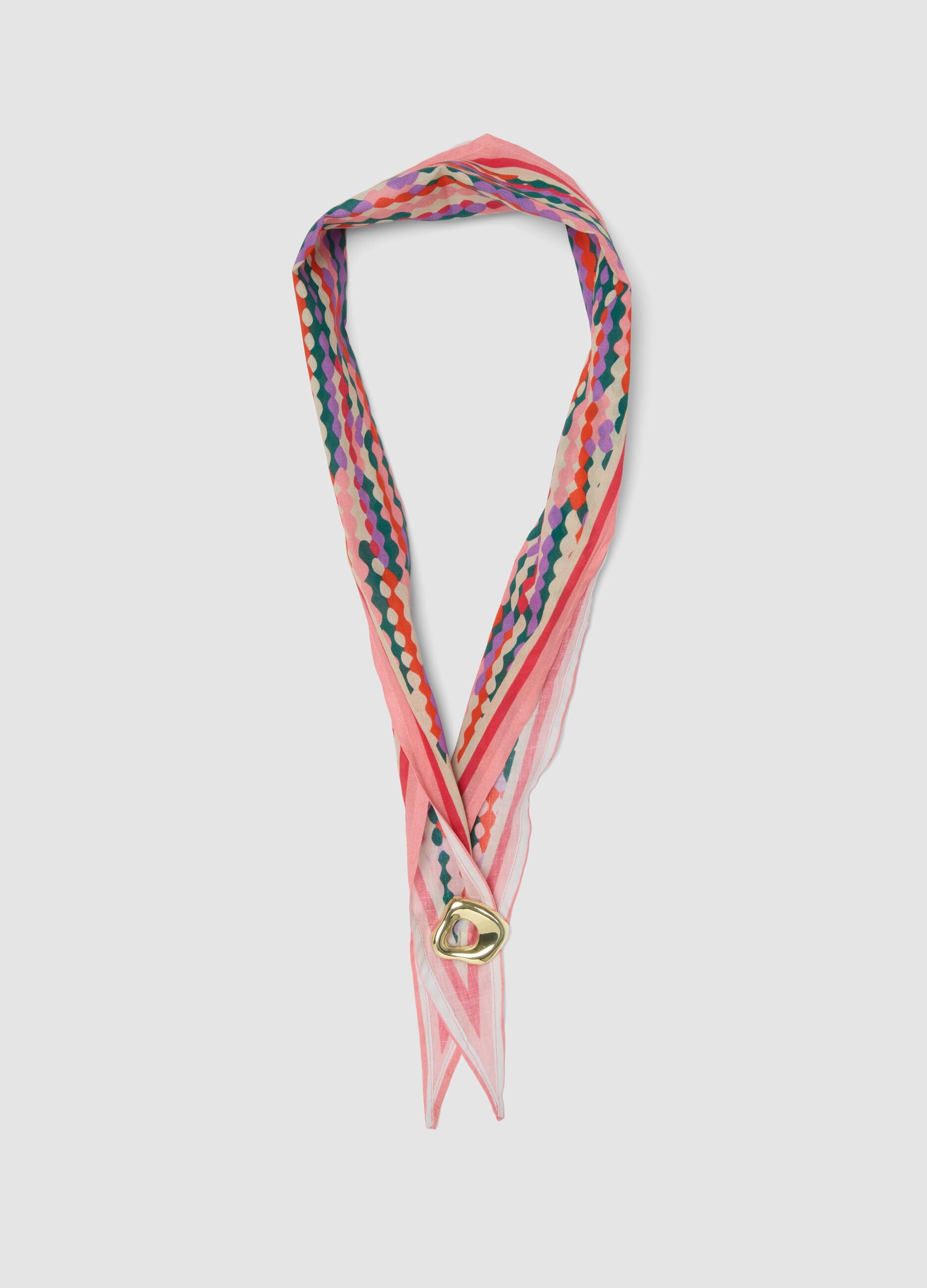 Pink pure cotton scarf with multicolour print