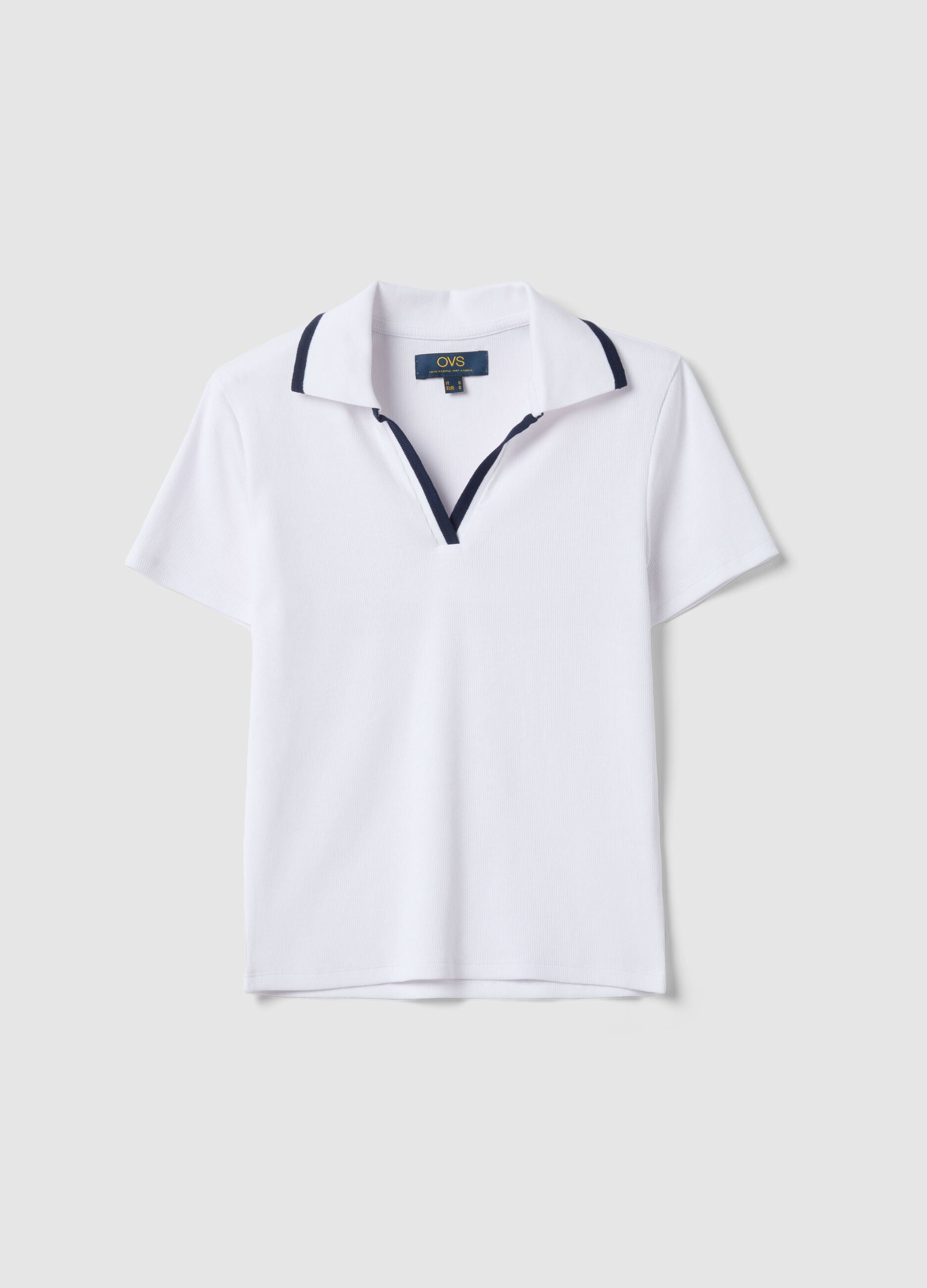 White stretch cotton regular fit polo shirt with contrasting collar