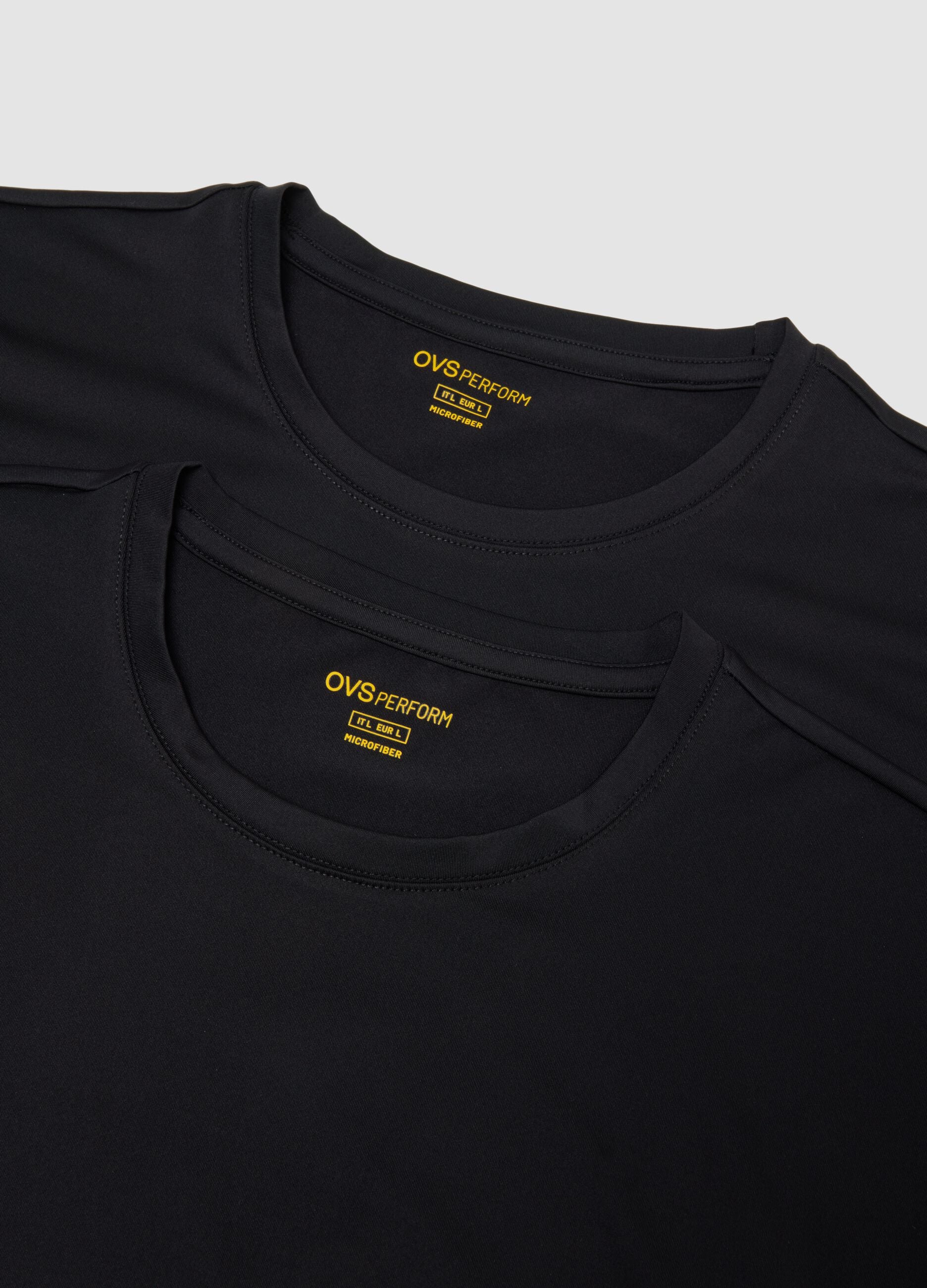 2-pack of black stretch microfibre T-shirts, regular fit