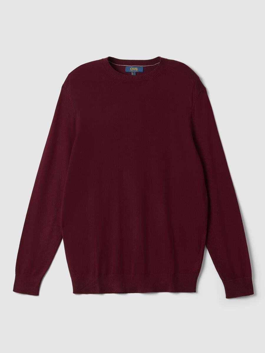 Burgundy viscose-blend crew-neck jumper, regular fit_0