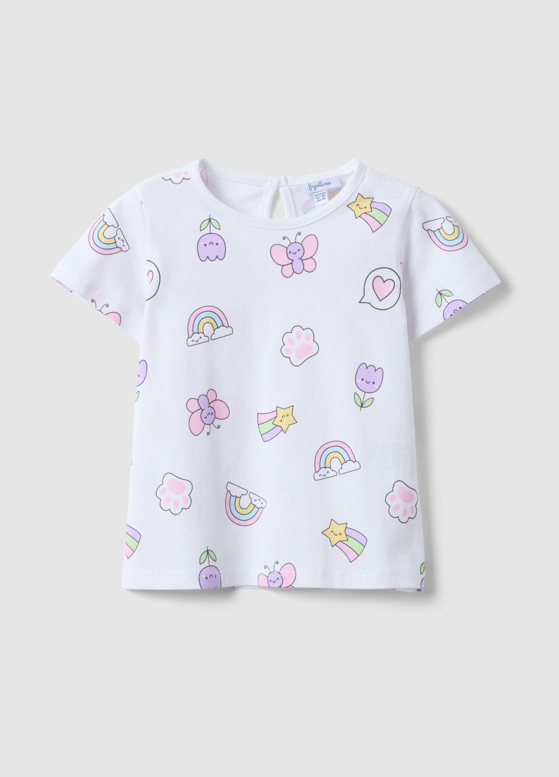 White pure cotton regular fit girls' t-shirt with designs