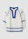 White pure cotton blouse with blue piping, regular fit_4