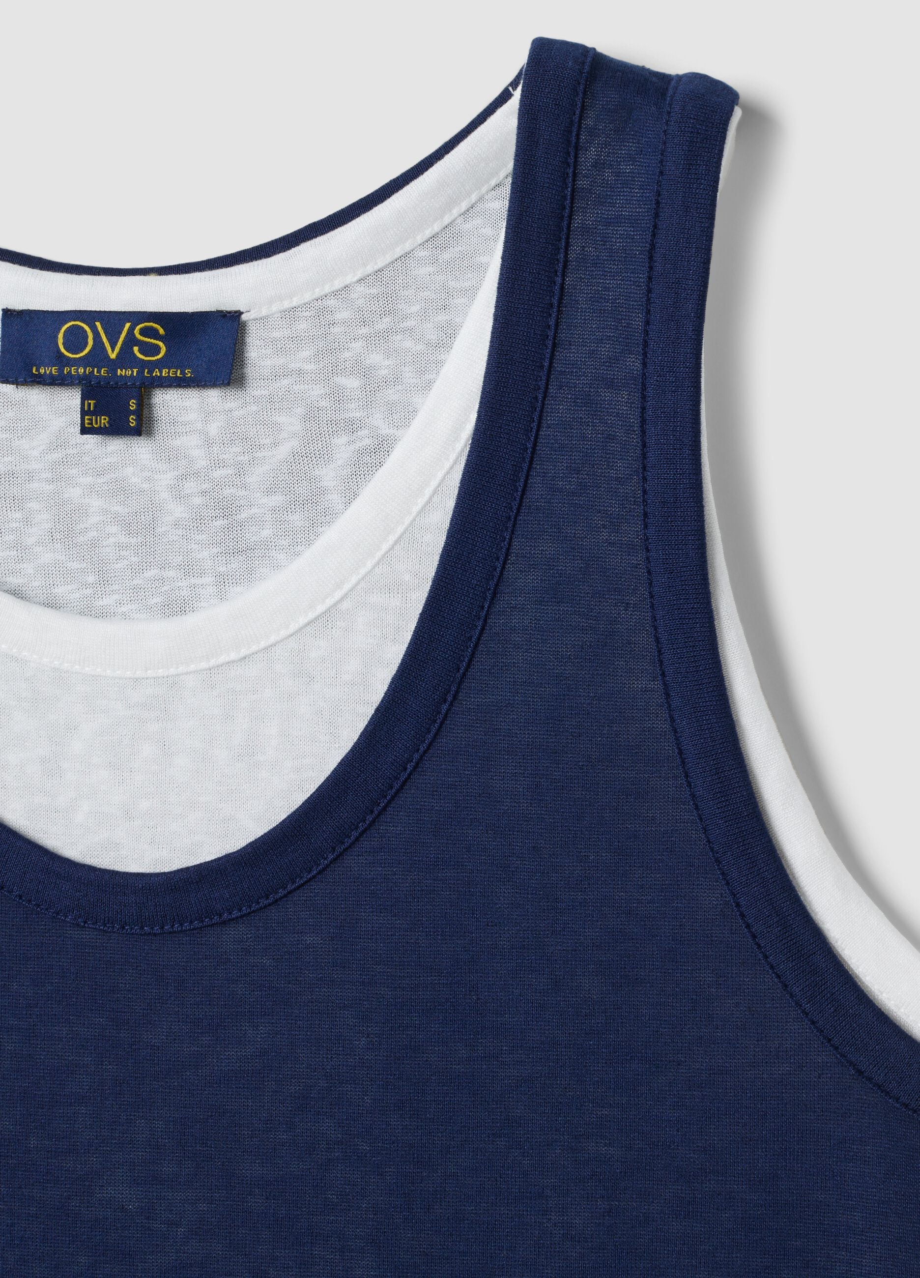 Blue viscose-blend regular-fit tank top