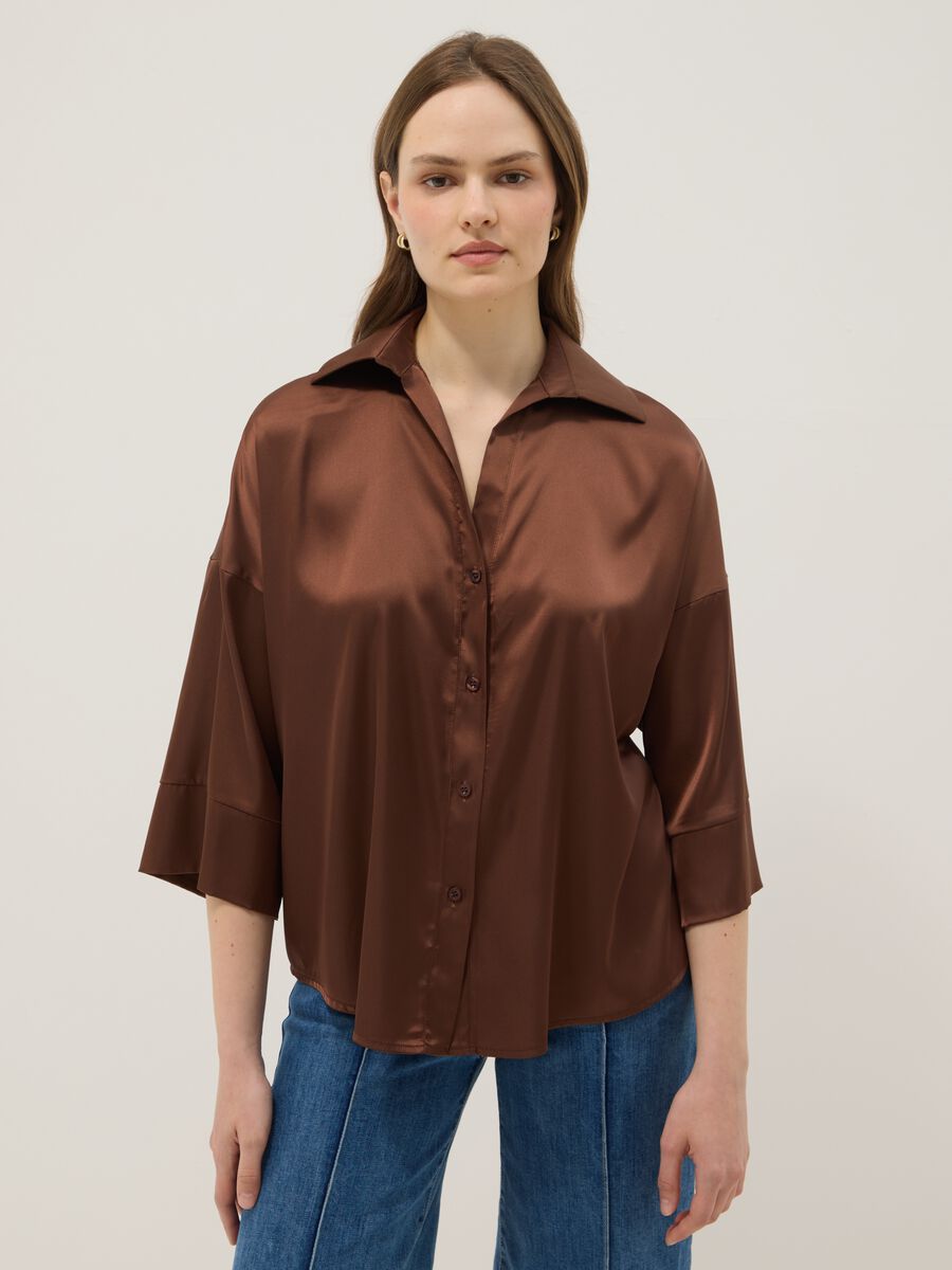 Brown Satin Regular Fit Blouse_0
