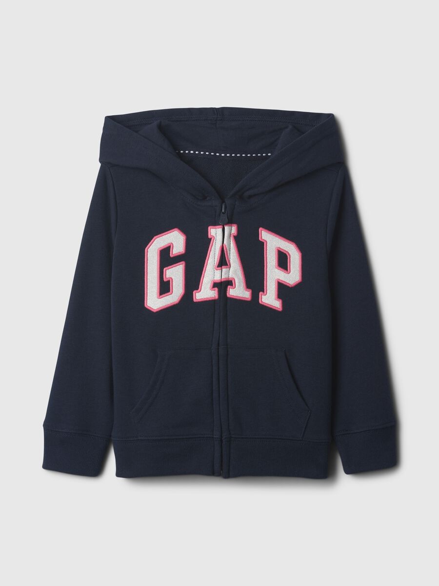 Full-zip sweatshirt with hood and logo embroidery_0