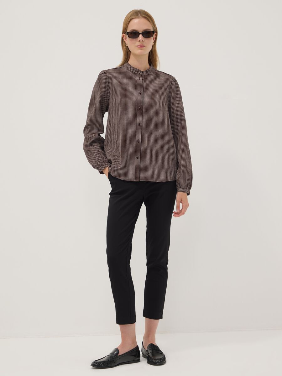 Brown stretch viscose shirt with Mandarin collar_2