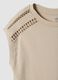 Beige pure cotton T-shirt with openwork inserts_5