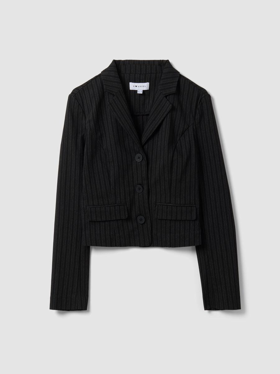 Black cropped stretch-viscose blazer with classic lapels, slim fit_4