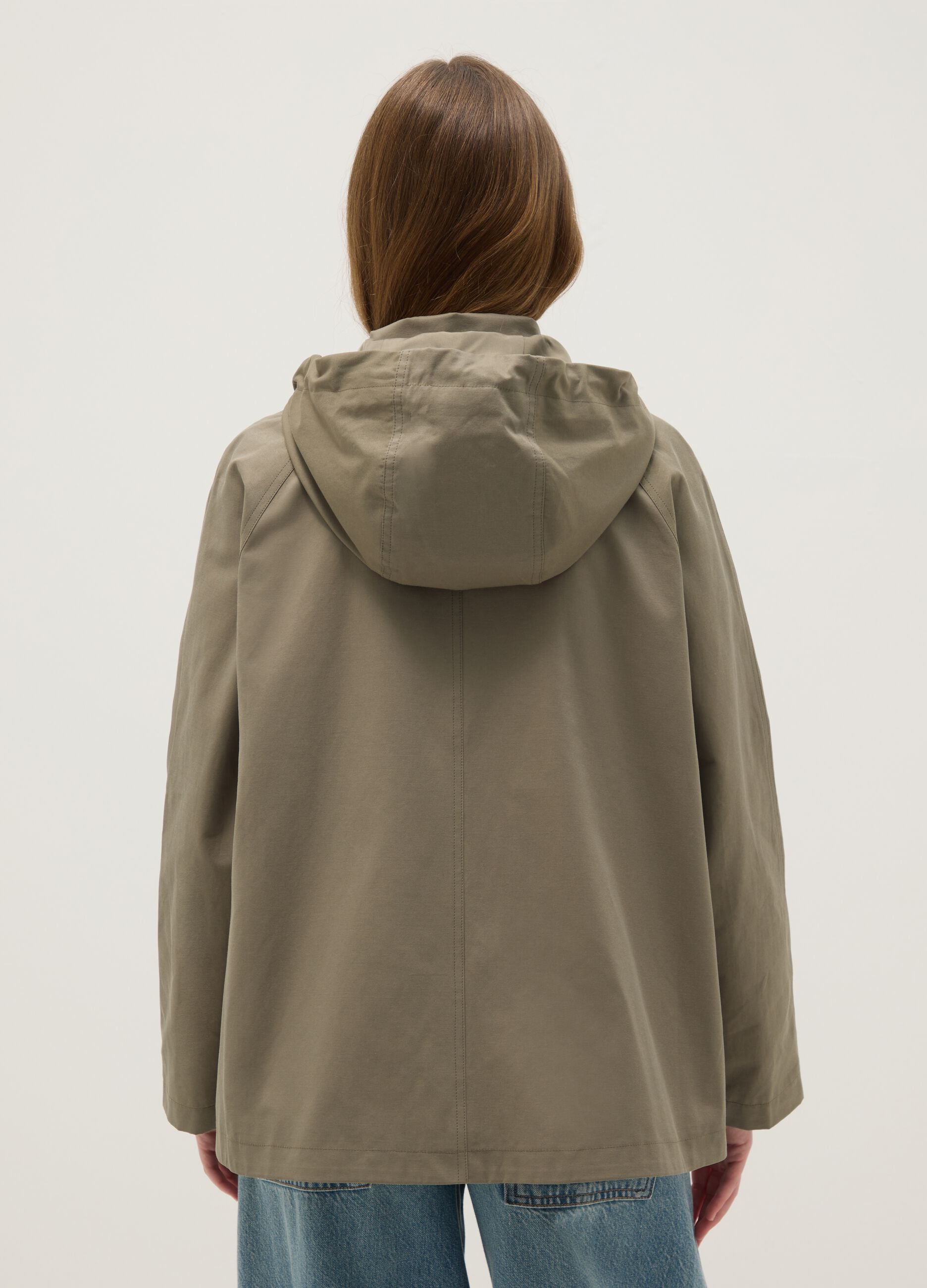 Green Cotton Blend Parka with Hood Regular Fit