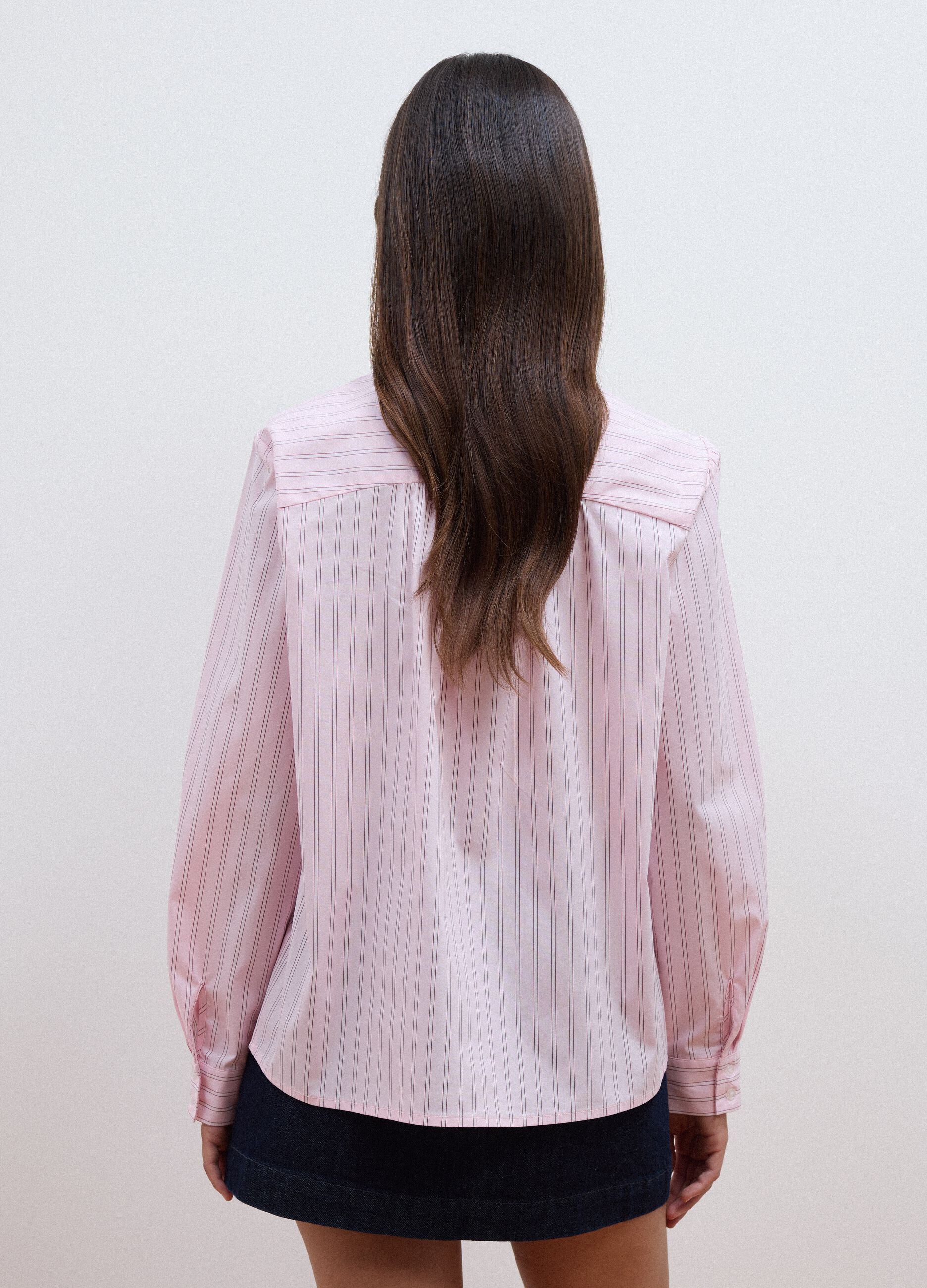 Pink striped stretch cotton shirt with bow, oversized fit