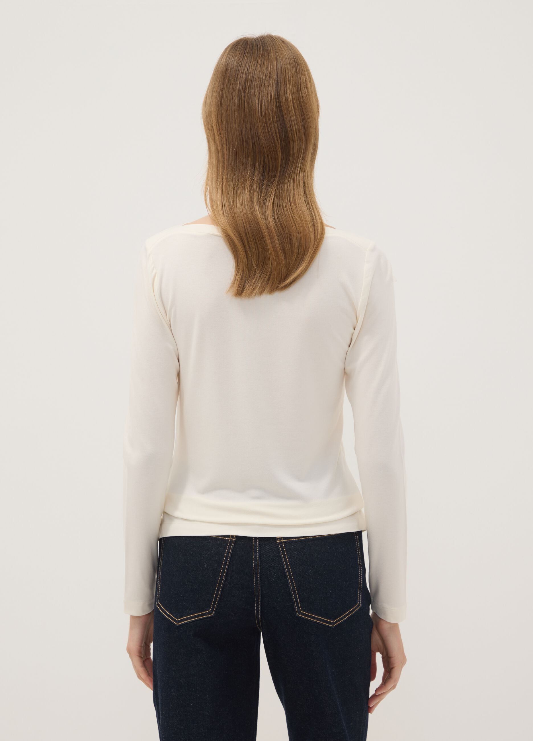 White stretch viscose slim-fit T-shirt