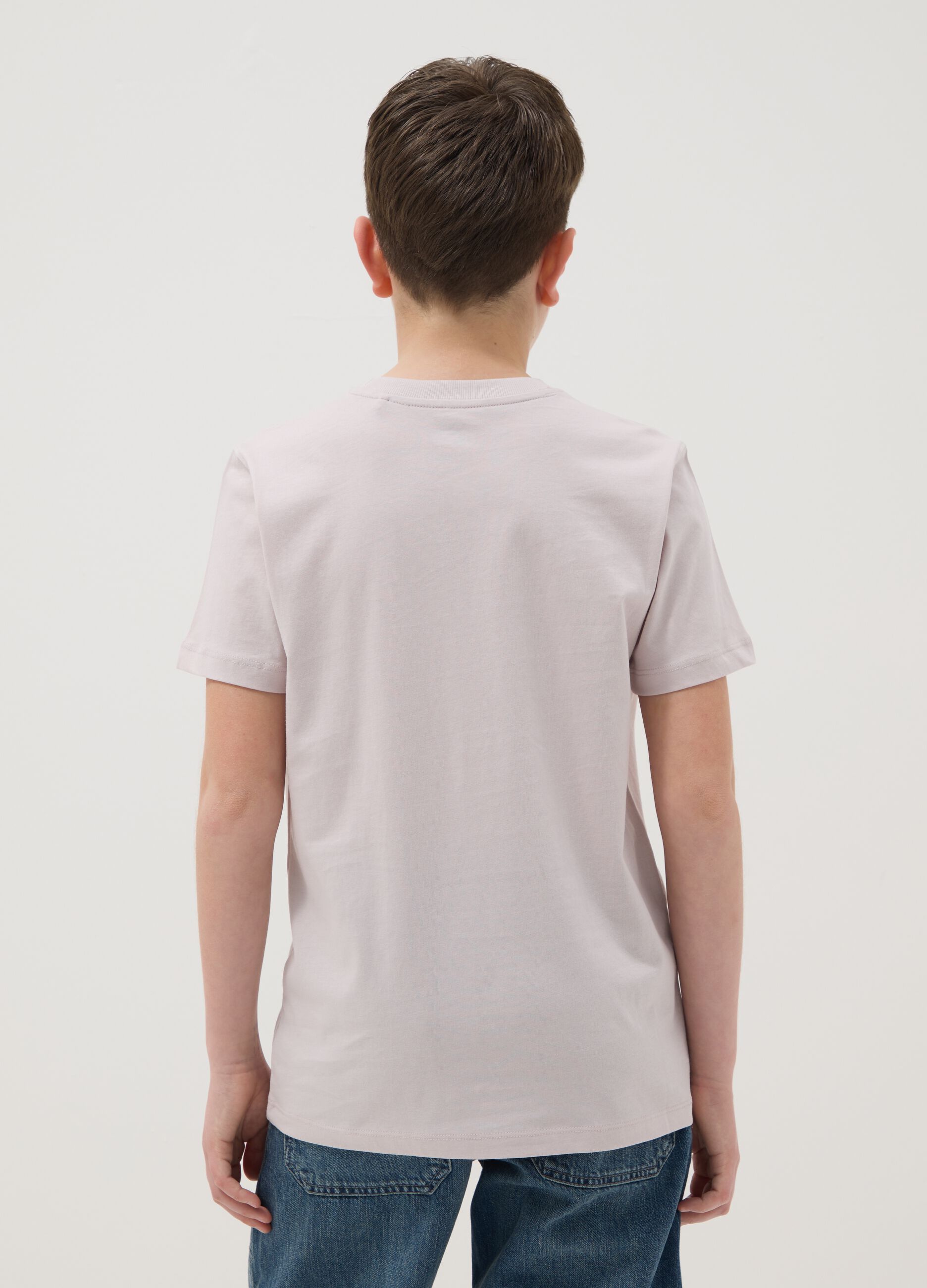 T-shirt in puro cotone beige da ragazzo regular fit con stampa