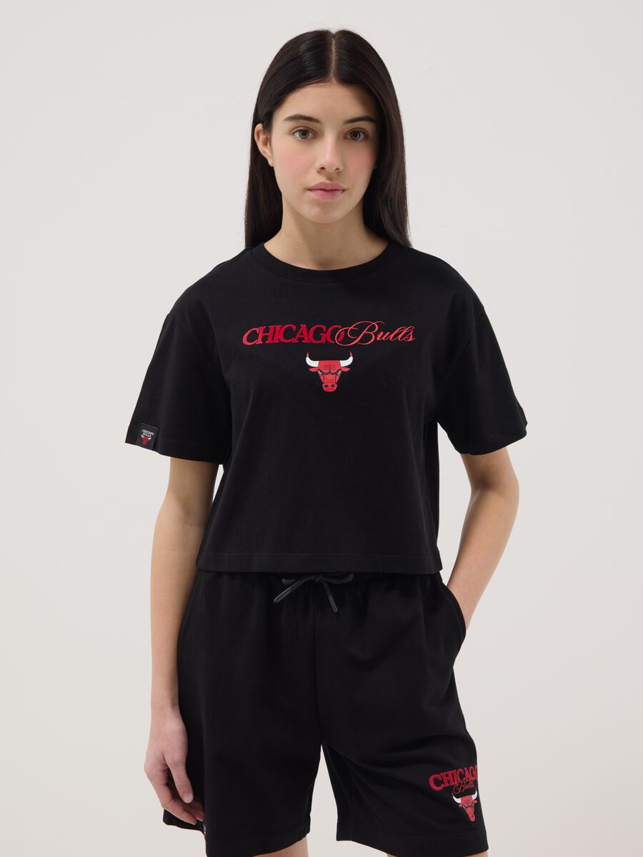 T-shirt in puro cotone nero da ragazza relaxed fit Chicago Bulls_0