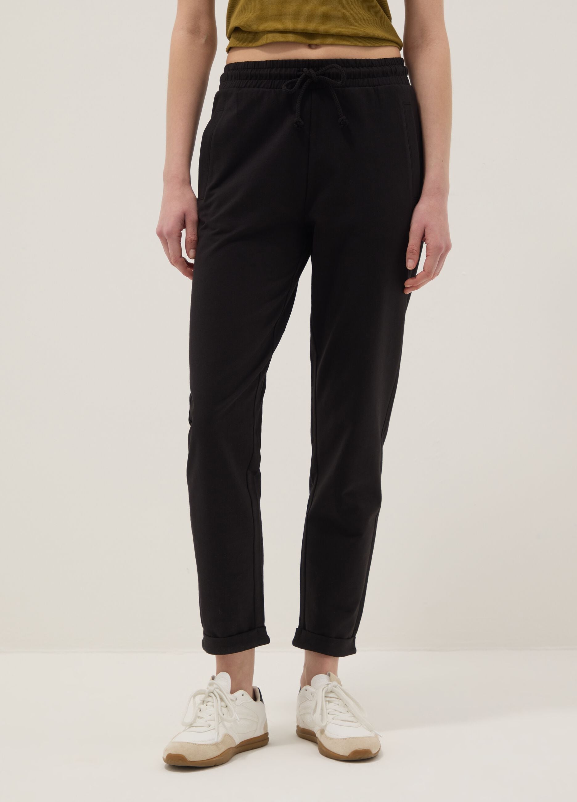 Black pure cotton joggers, regular fit