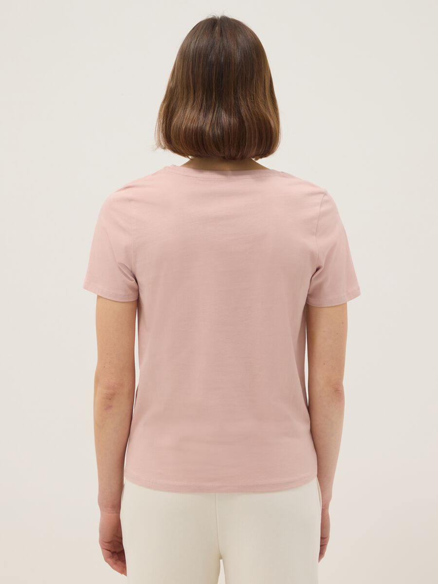Pink pure cotton regular fit V-neck T-shirt_2