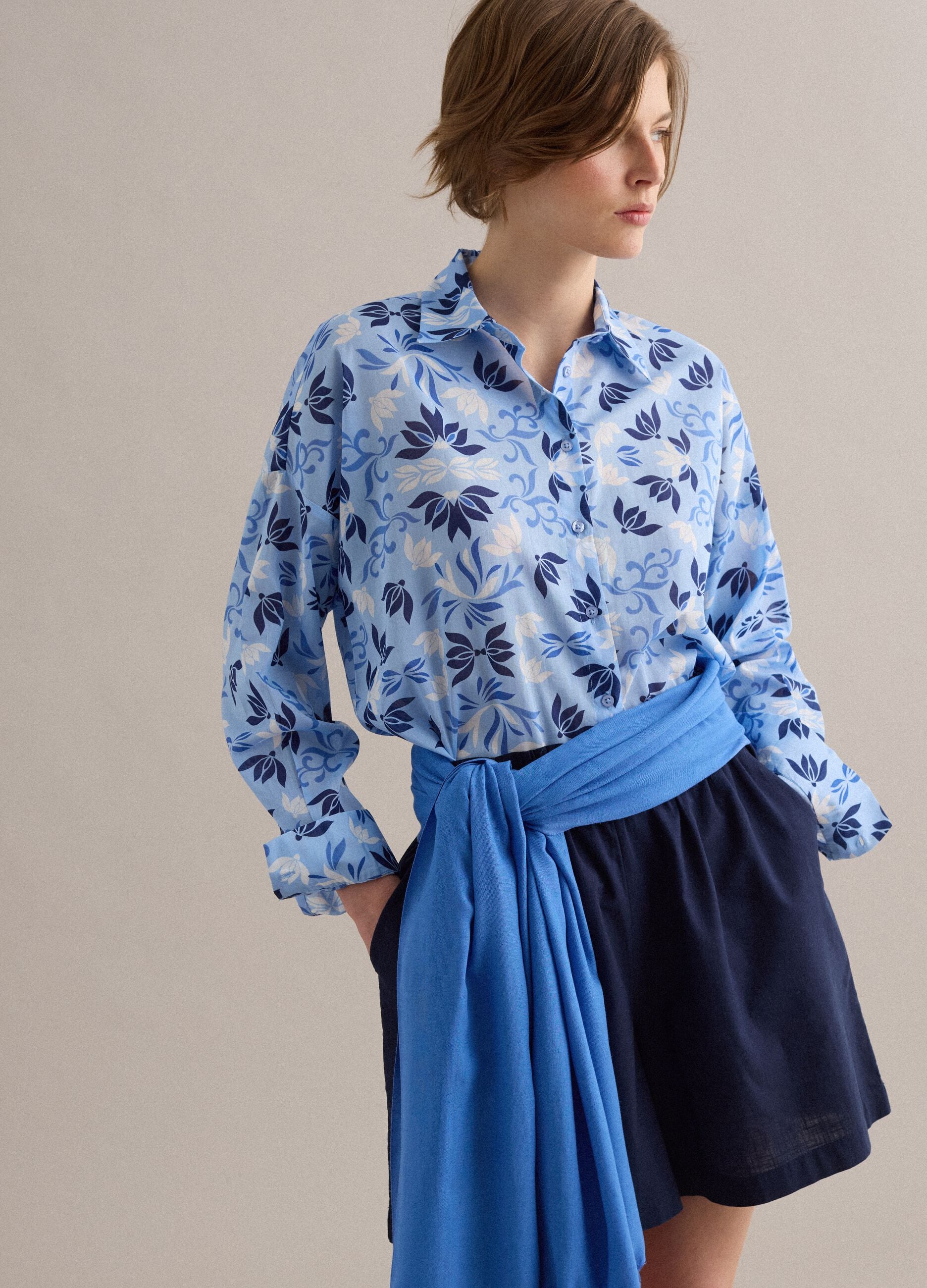 Light Blue Short-Sleeve Pure Cotton Shirt