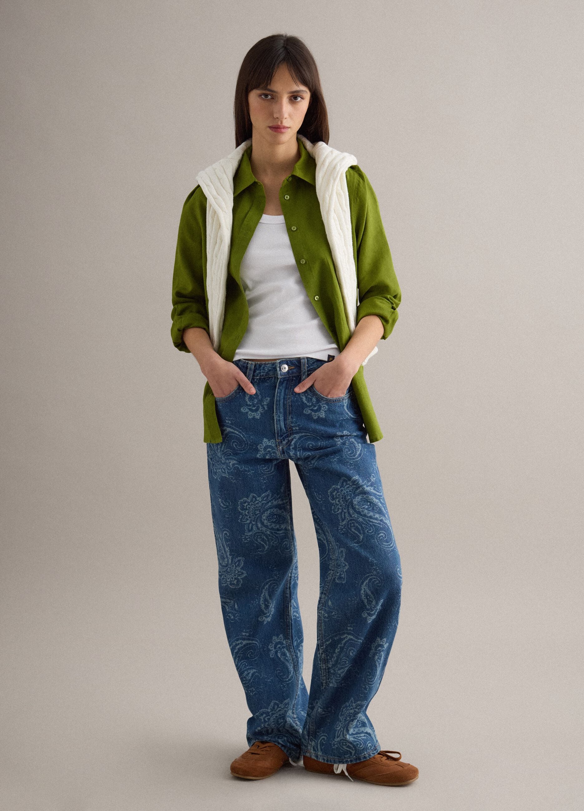 Green Pure Linen Regular Fit Shirt
