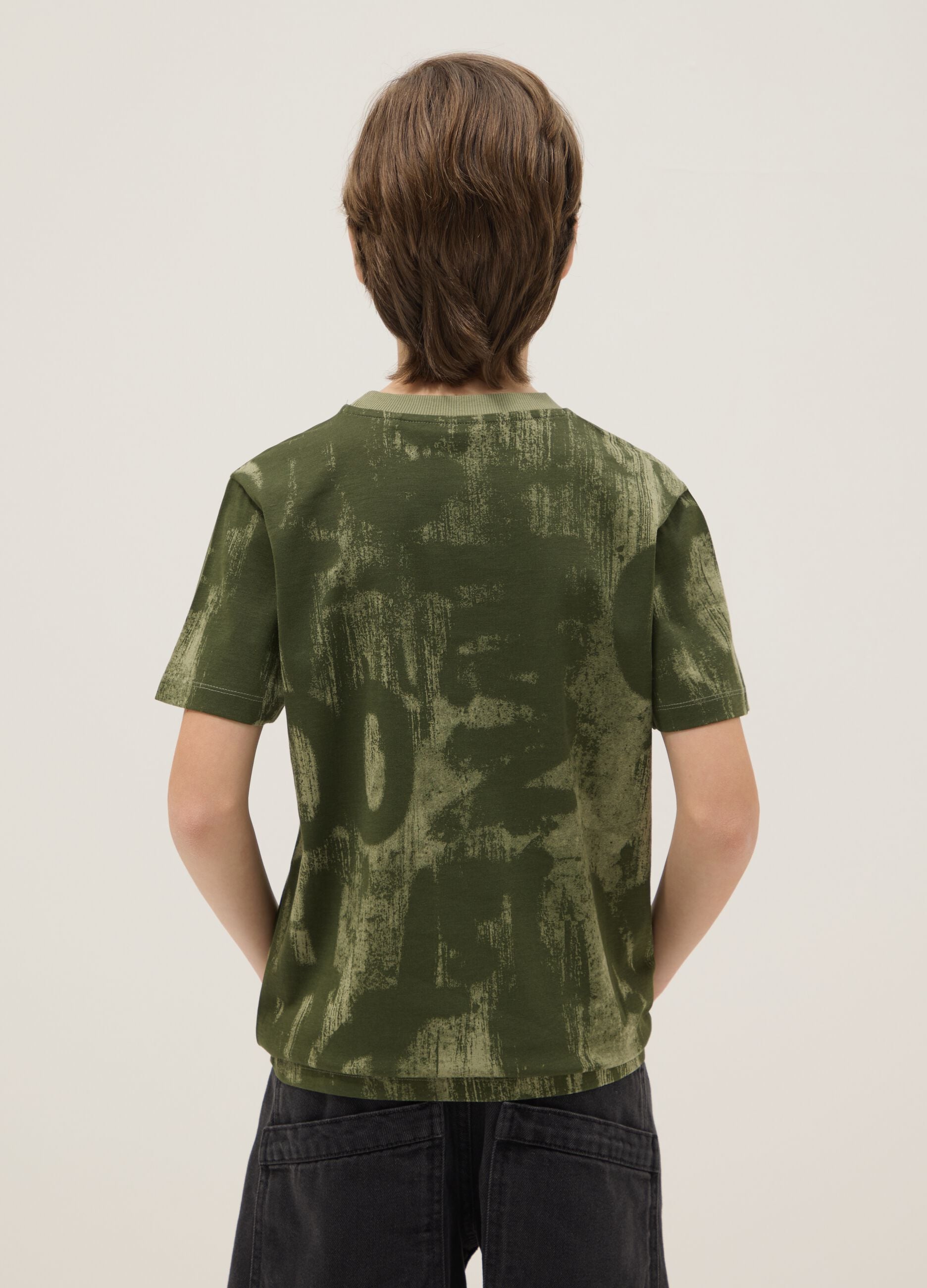 Boys' Green Pure Cotton Regular Fit T-Shirt with Prints