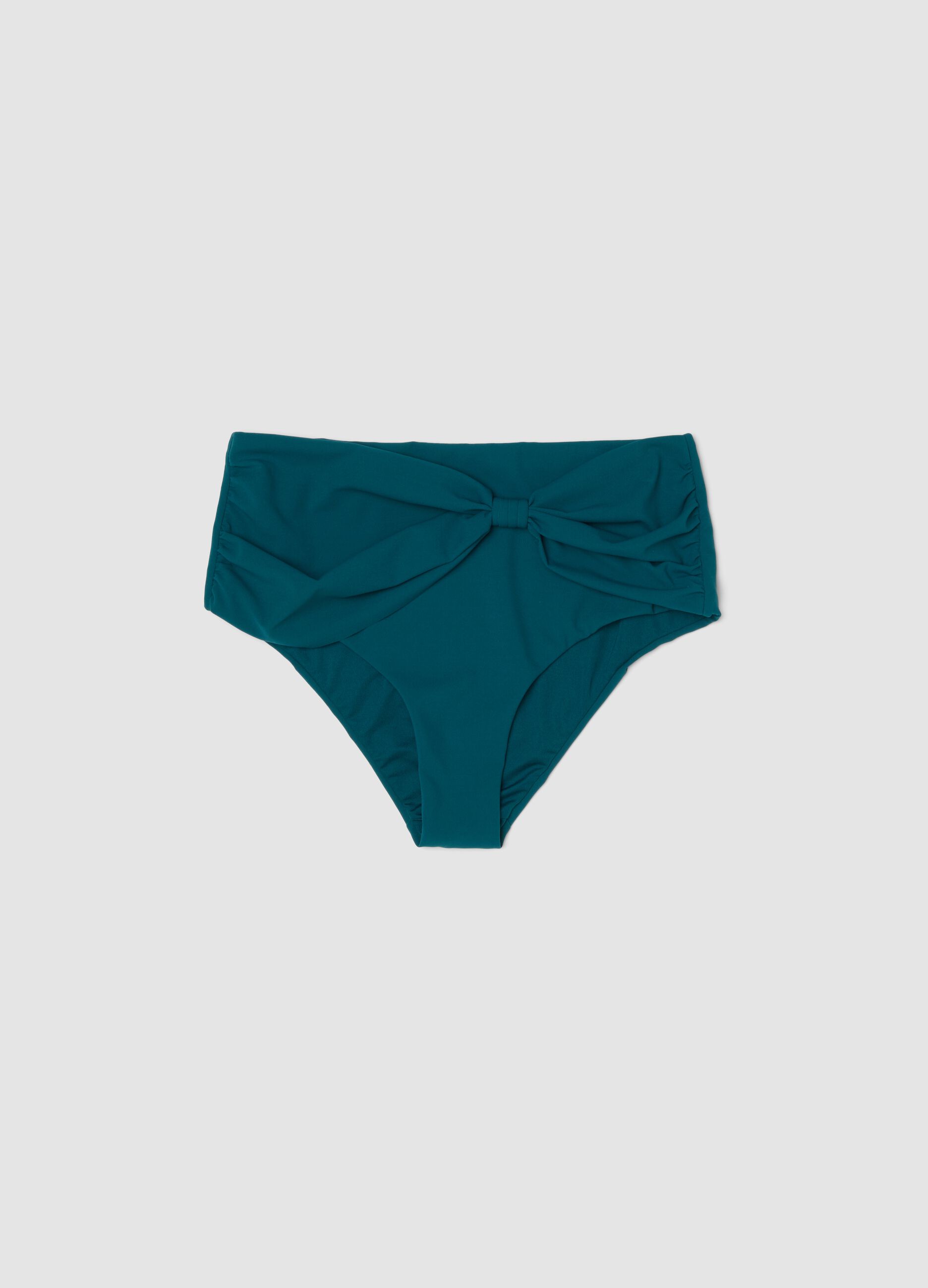 Green bikini bottoms with centre knot in stretchy shaping fabric