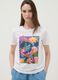White pure cotton T-shirt with floral print_0