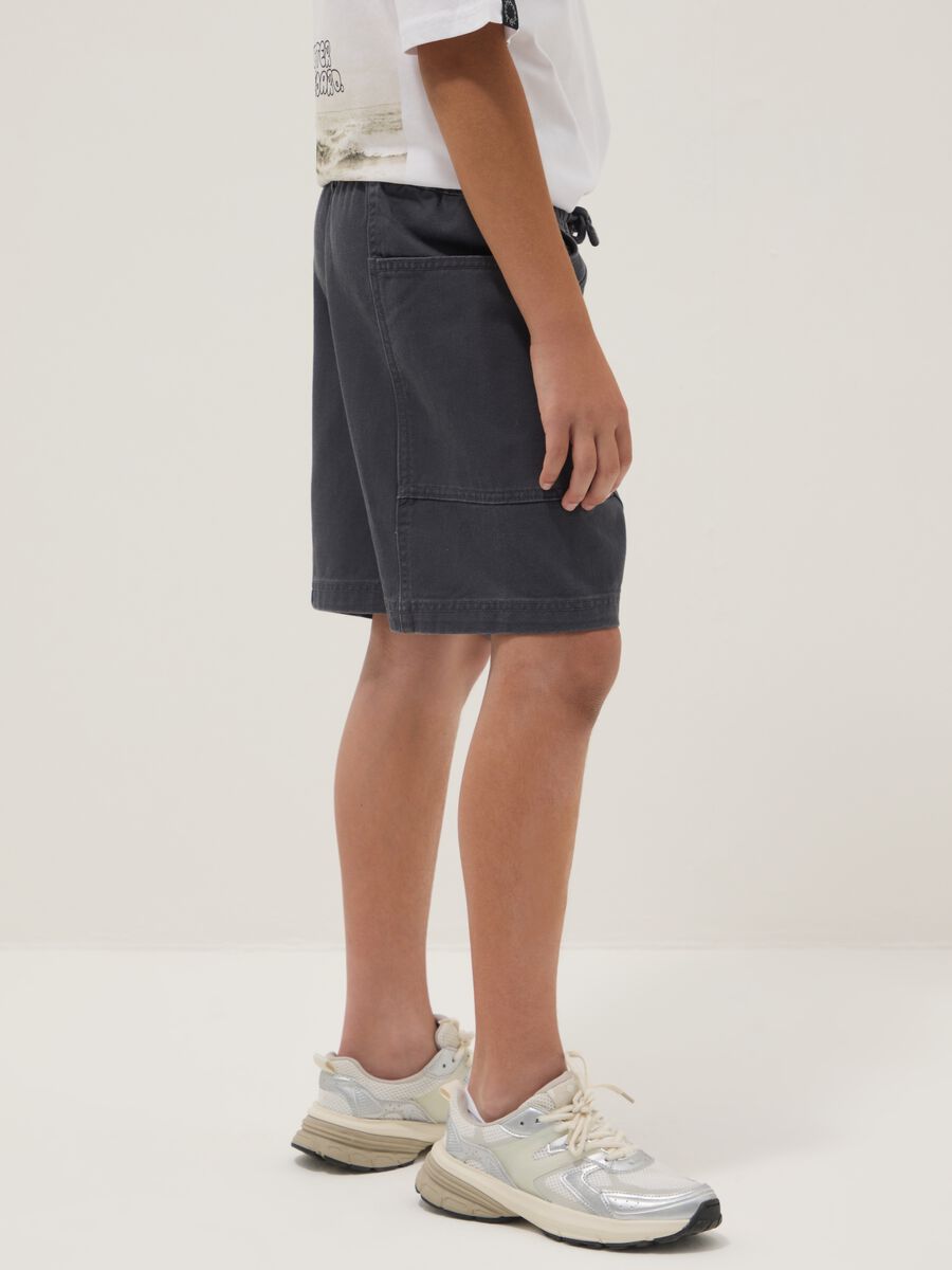 Blue pure cotton shorts with elasticated waist for boys, comfort fit_2