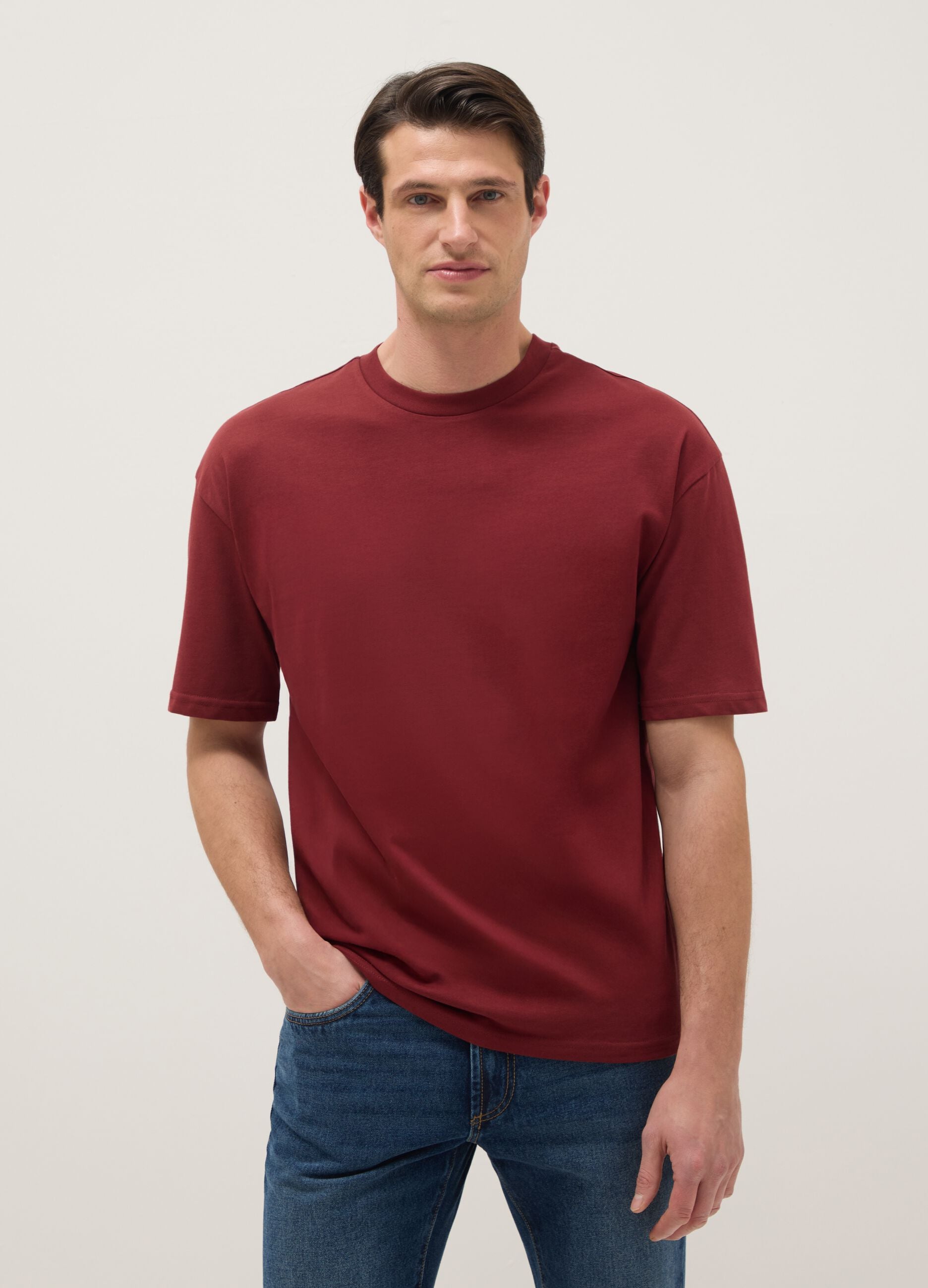 Red pure cotton relaxed fit T-shirt