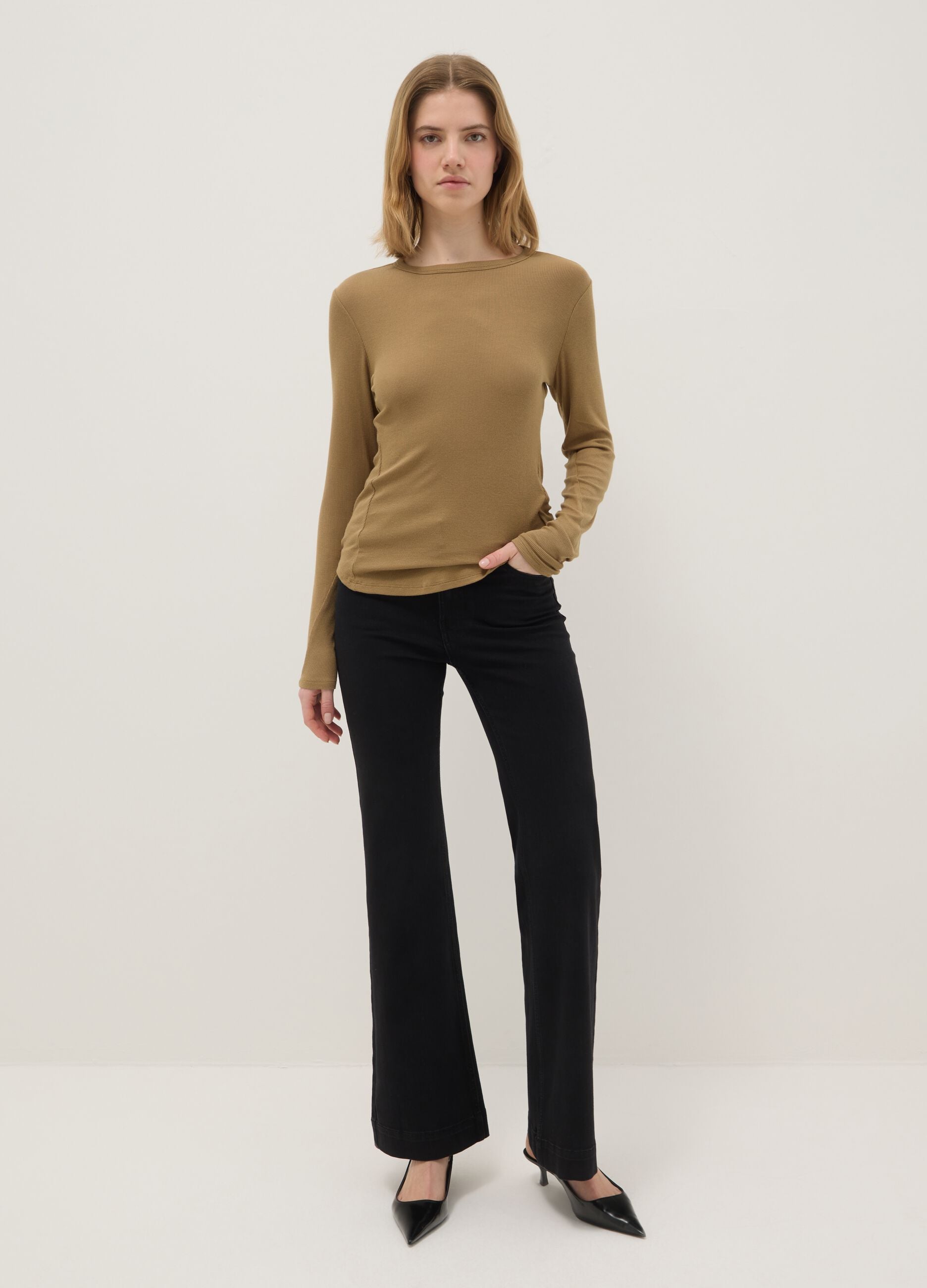 Beige Stretch Modal Regular Fit Top