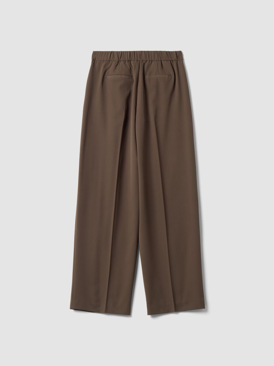 Brown formal stretch-viscose regular-fit trousers_2