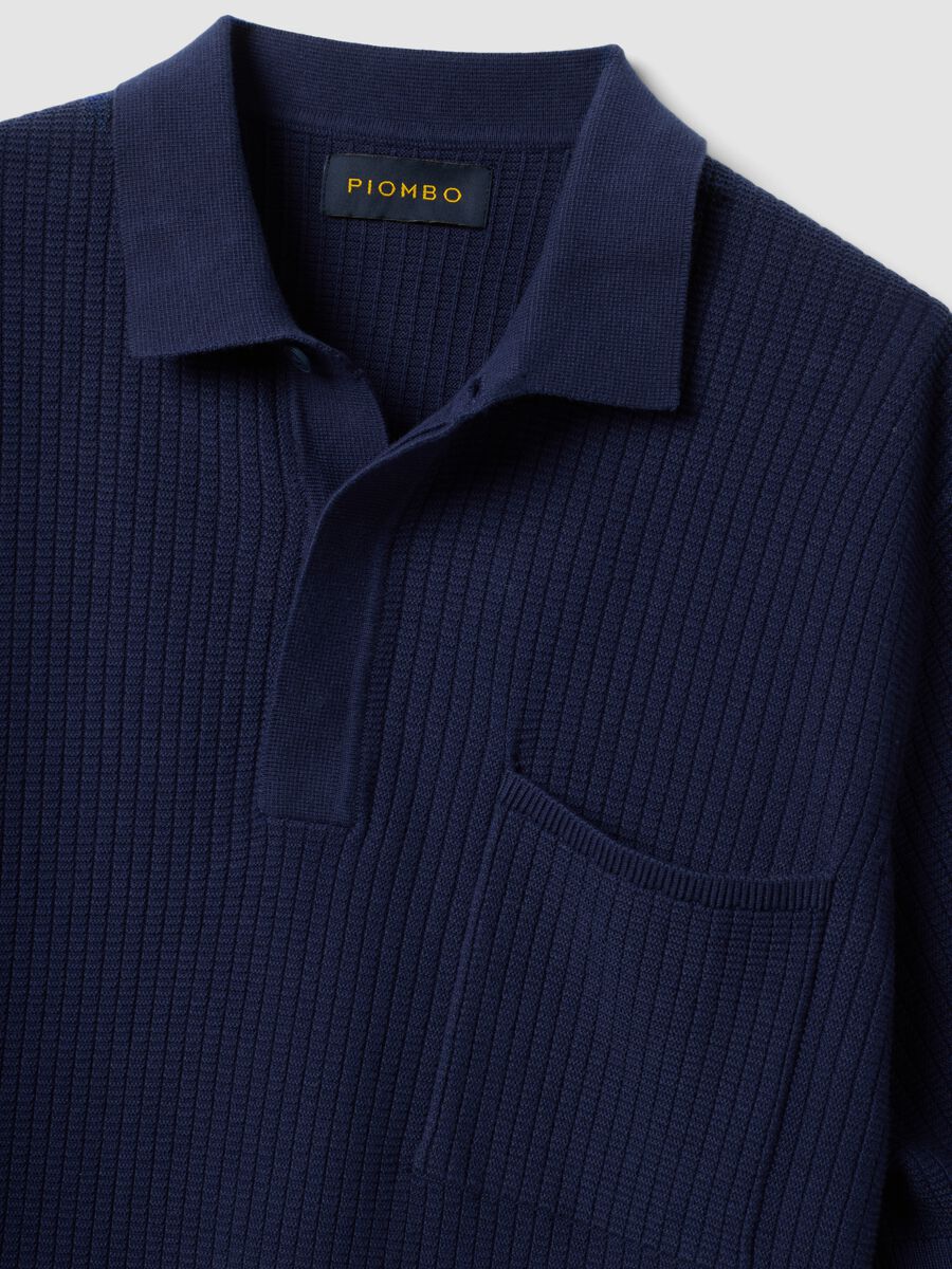 Polo blu in puro cotone con taschino regular fit_5