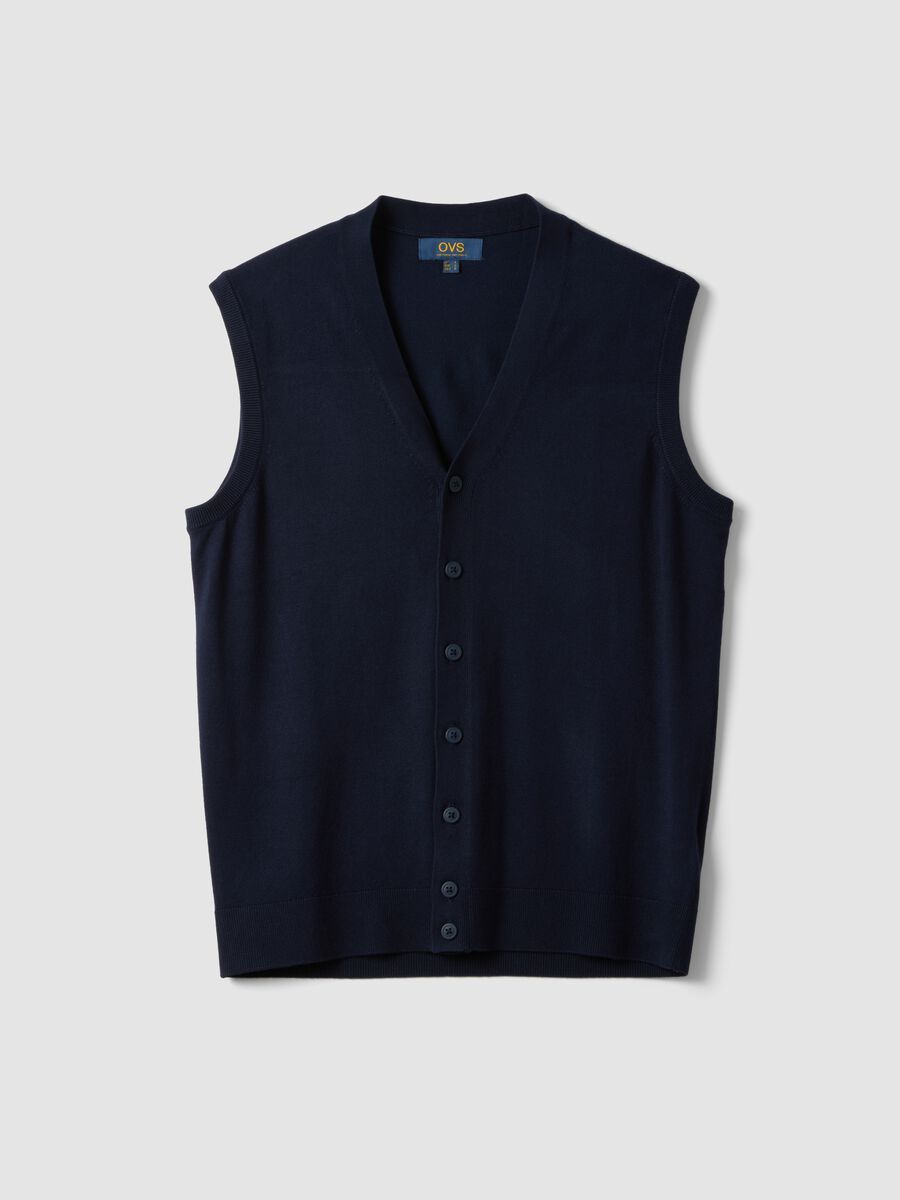 Blue viscose-blend waistcoat with deep V-neck, regular fit_0