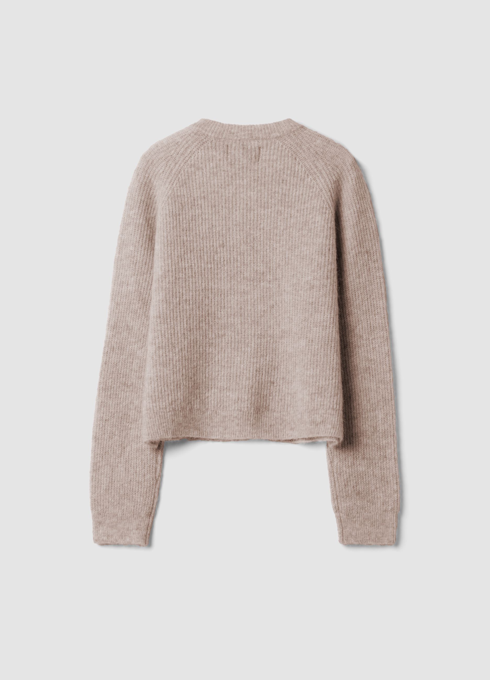 Beige crew-neck cardigan in stretchy wool and alpaca, regular fit
