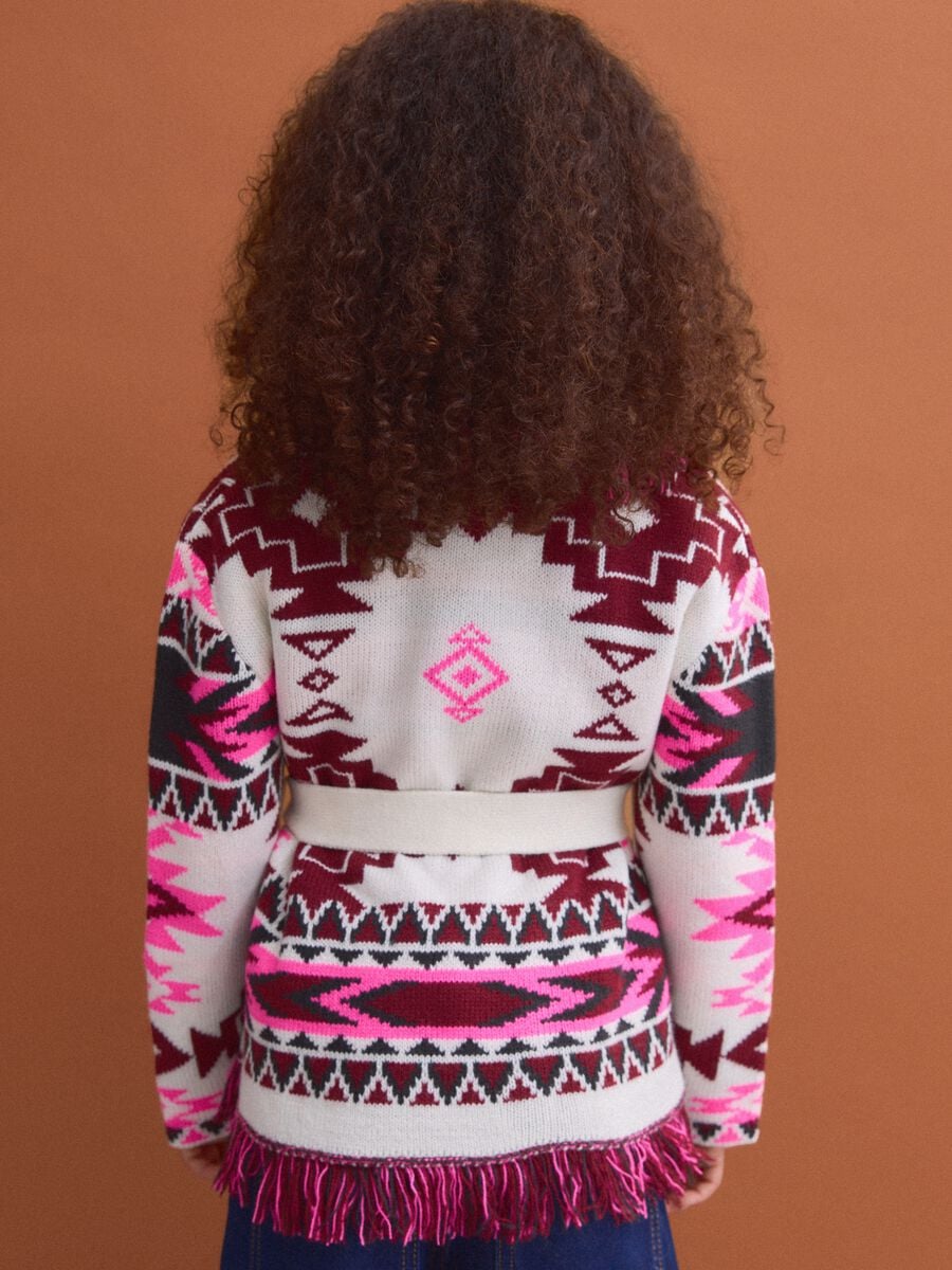 Girls&rsquo; multicolour jacquard cardigan with deep V-neck_1