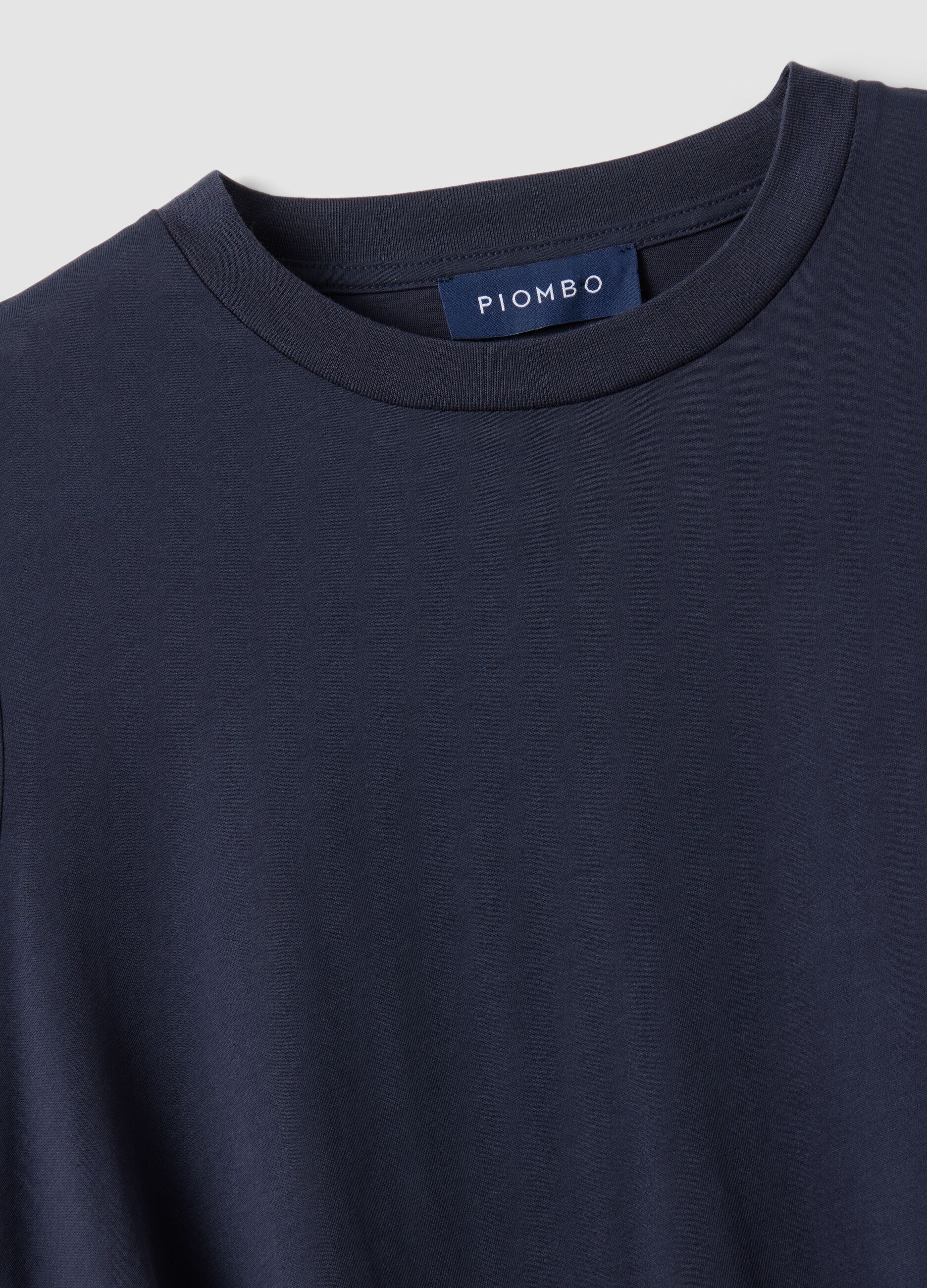 T-shirt a maniche corte in misto cotone blu regular fit