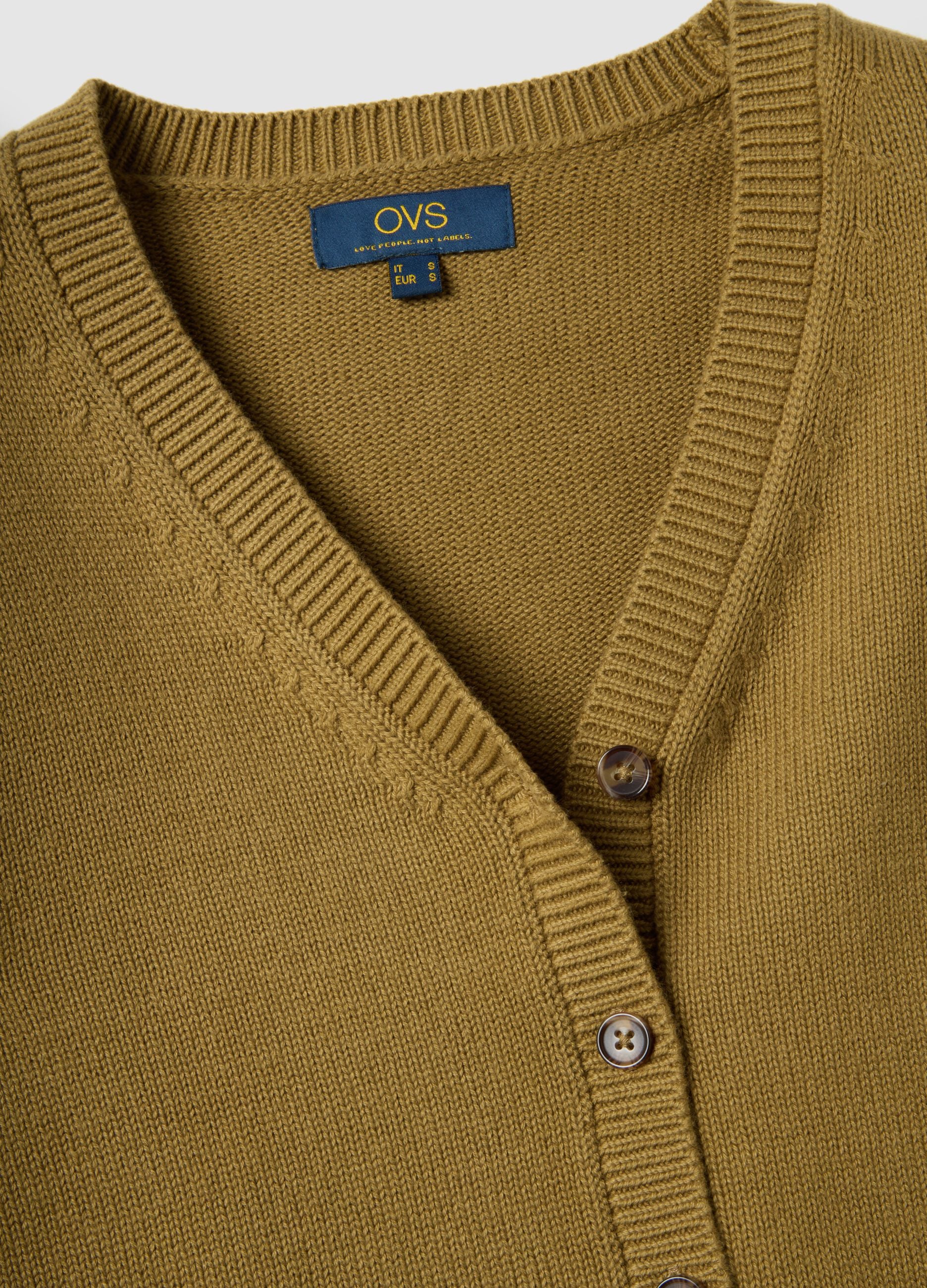 Green V-neck cardigan in pure cotton with regular fit