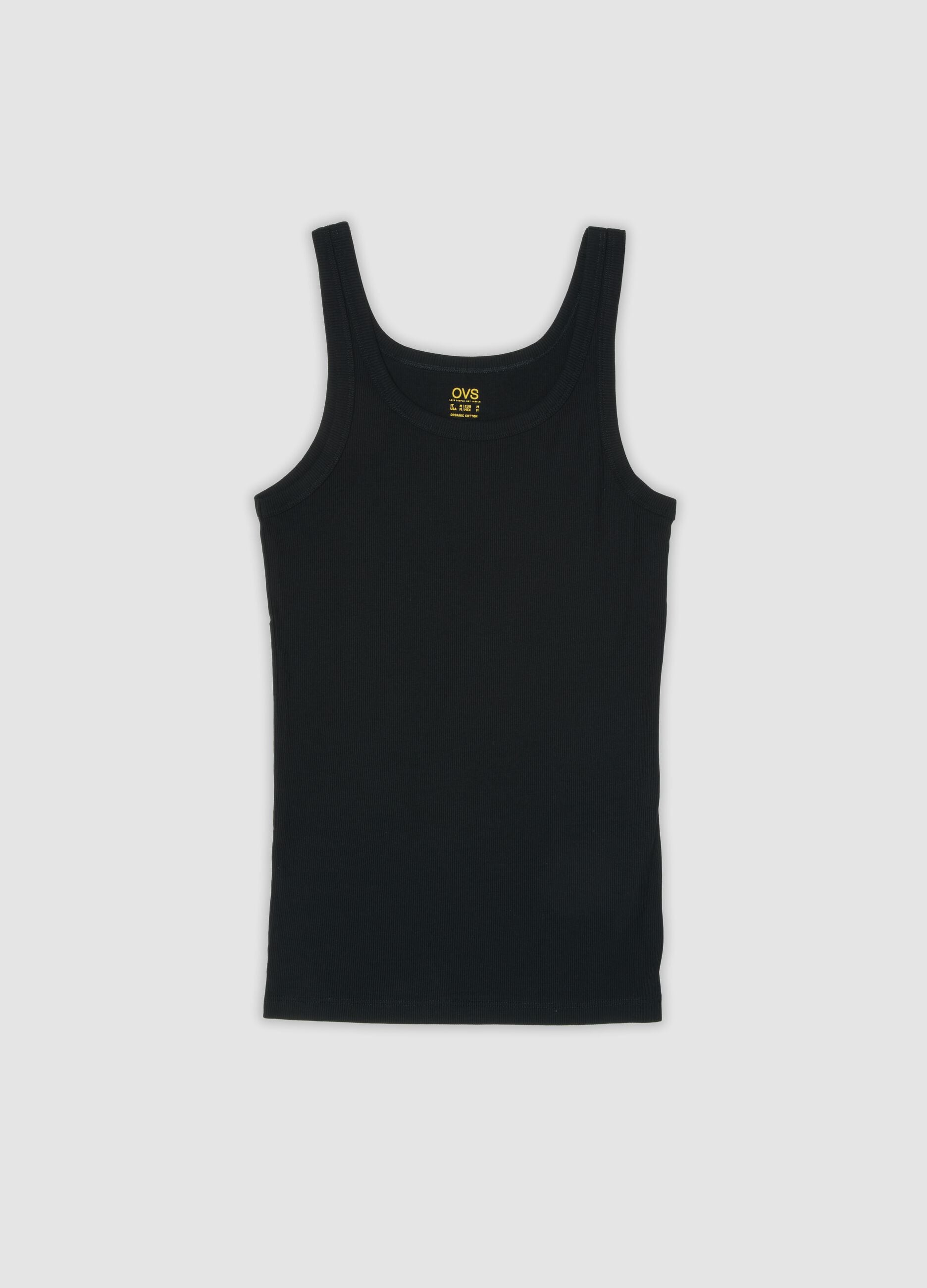 Black pure organic cotton ribbed vest