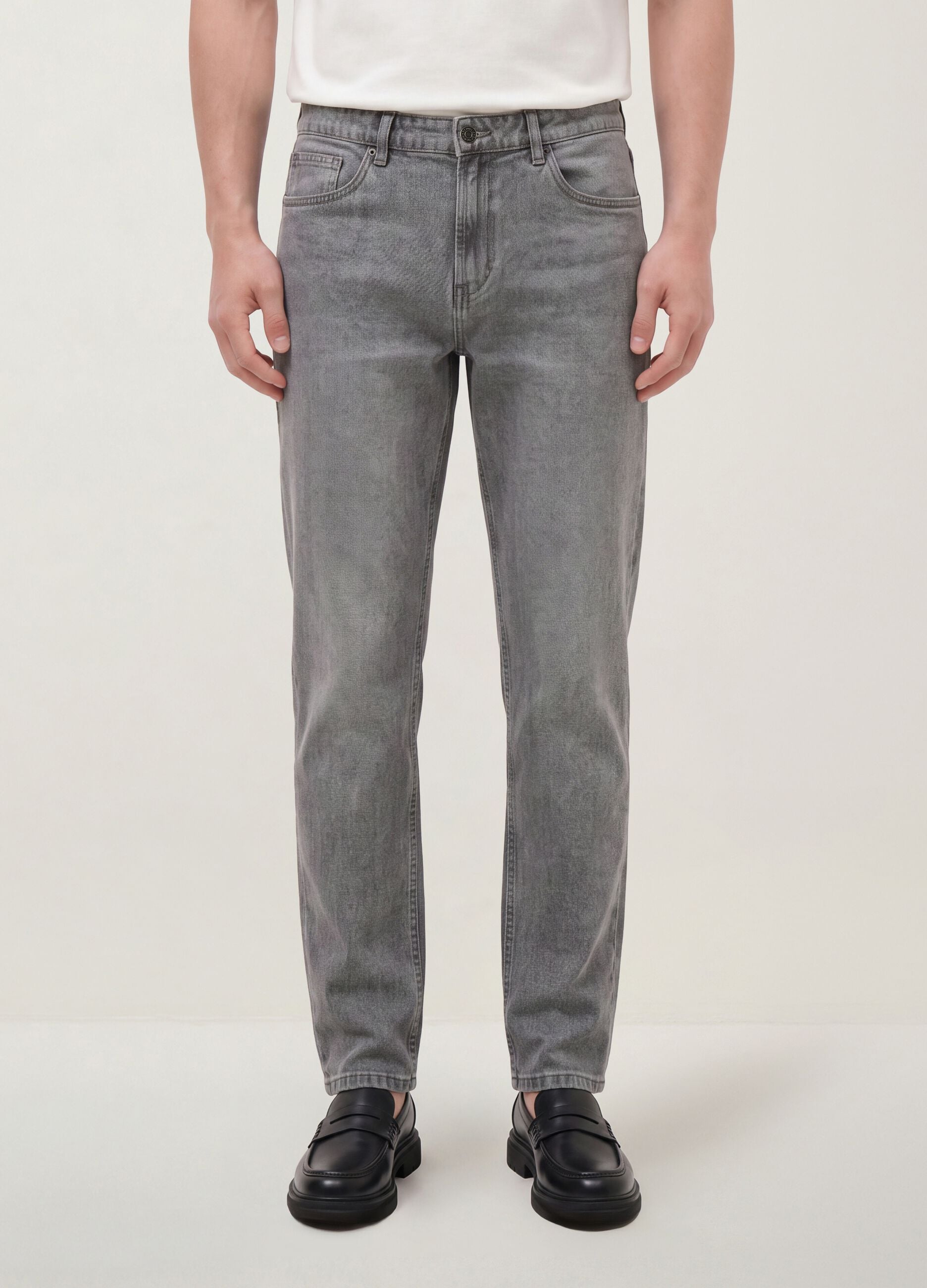 Grey slim-fit jeans in cotton and viscose blend