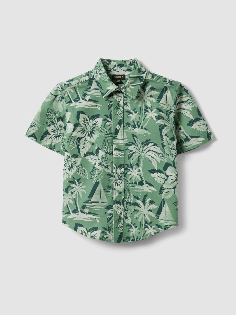 Green pure cotton shirt with tropical print_3