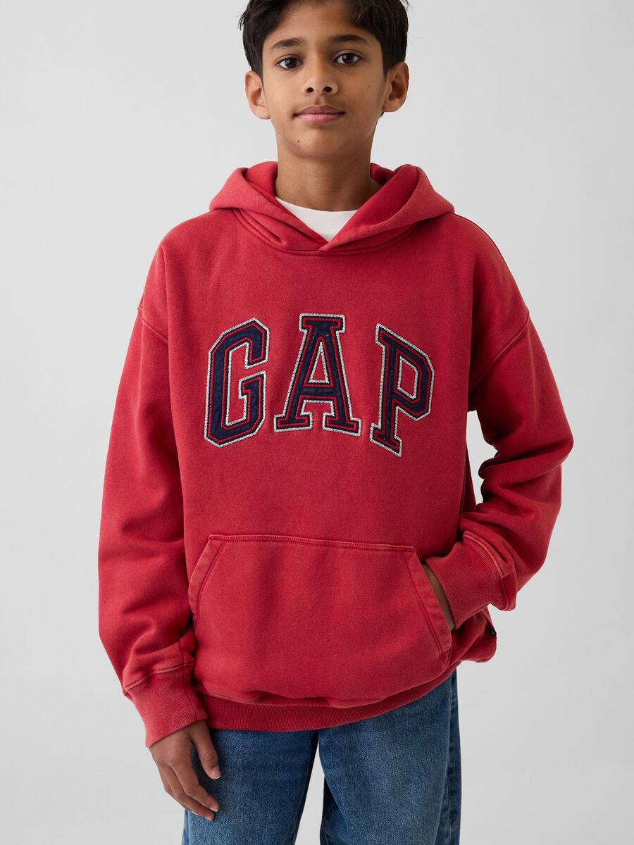 Kids' Red Cotton Blend Hoodie Regular Fit with Logo_0