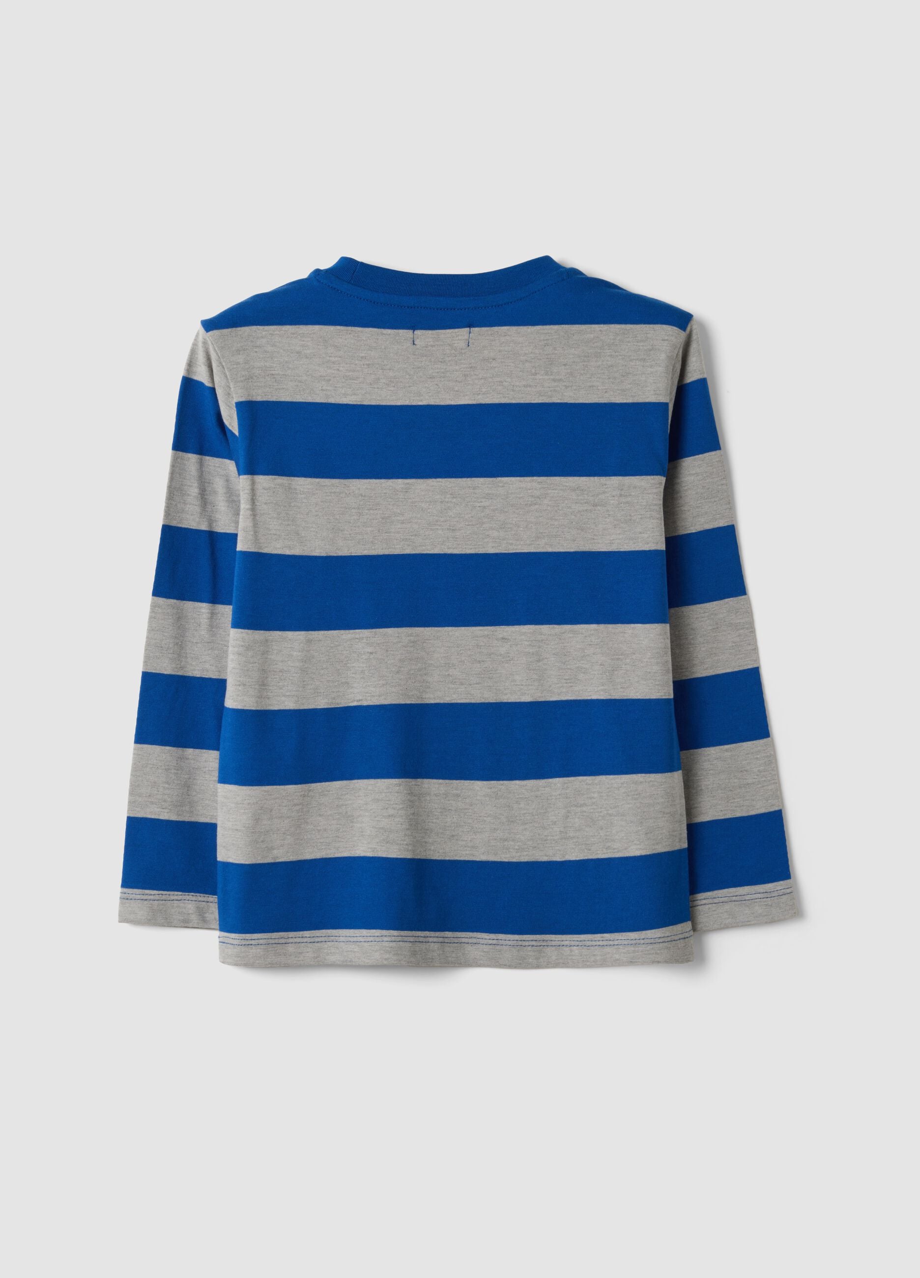 Multicoloured striped pure cotton crew-neck T-shirt for boys