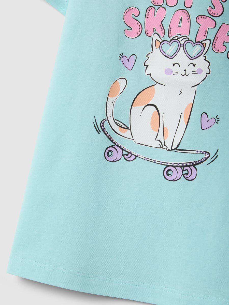 Girls' pure cotton blue T-shirt, regular fit with print_3