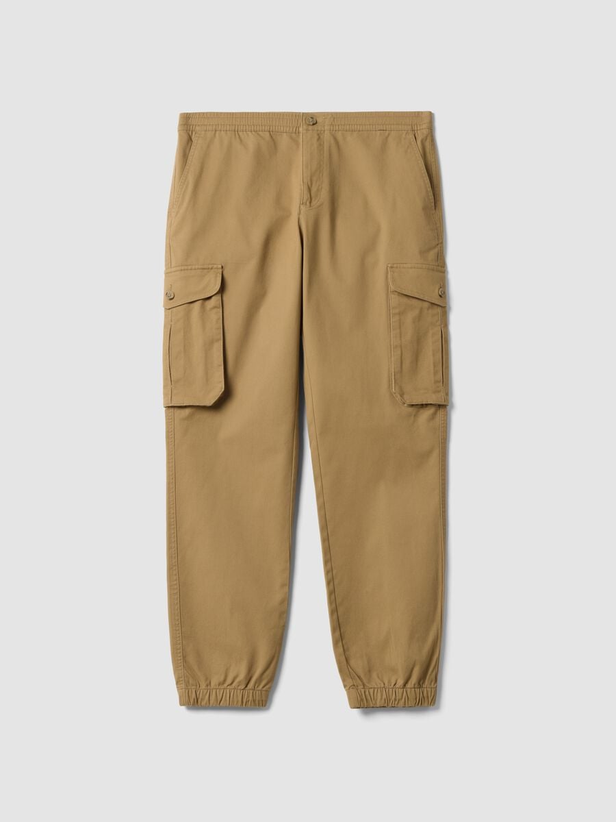 Brown regular-fit stretch cotton cargo trousers_0