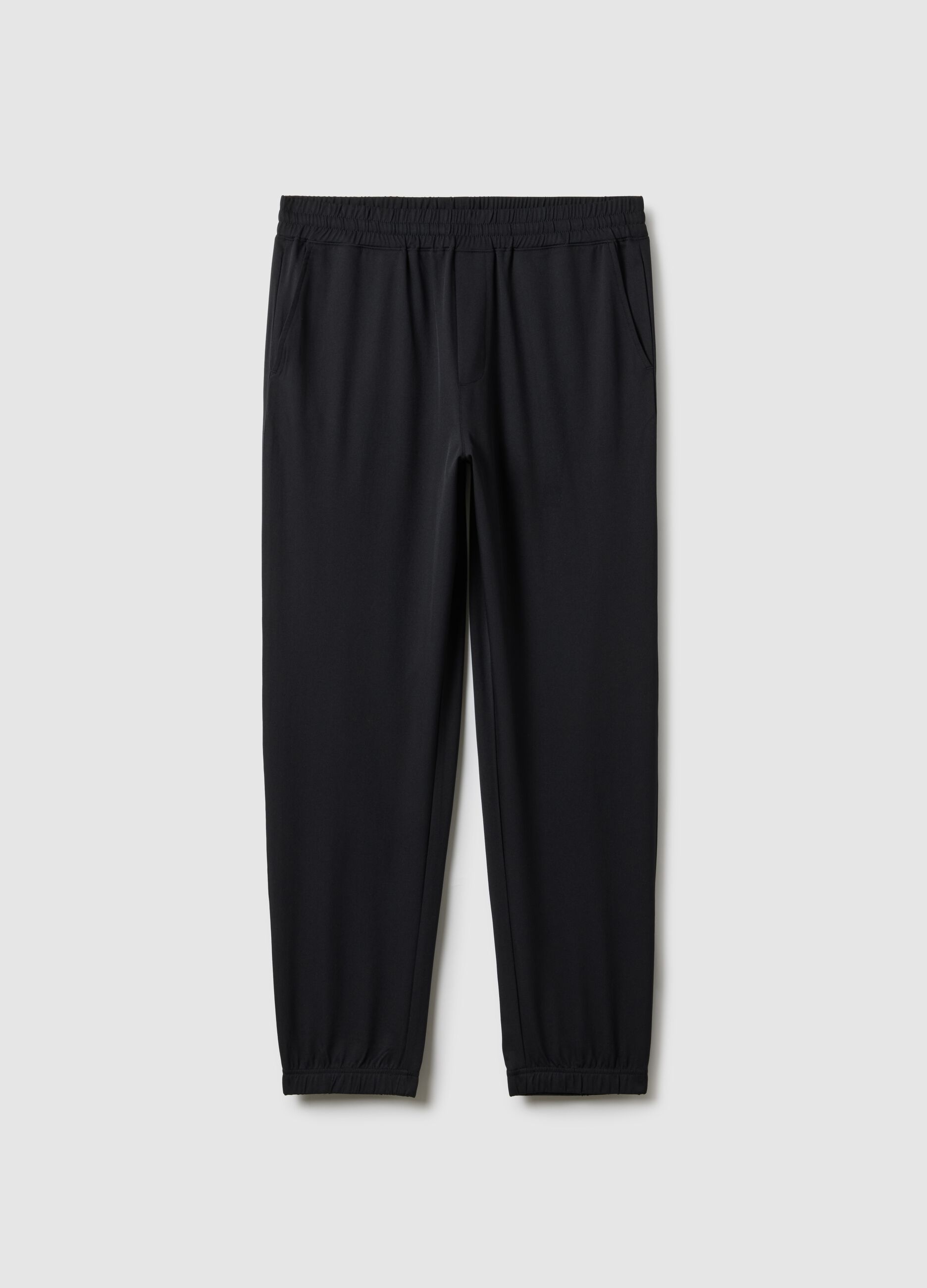 Black regular fit trousers with elasticated waist