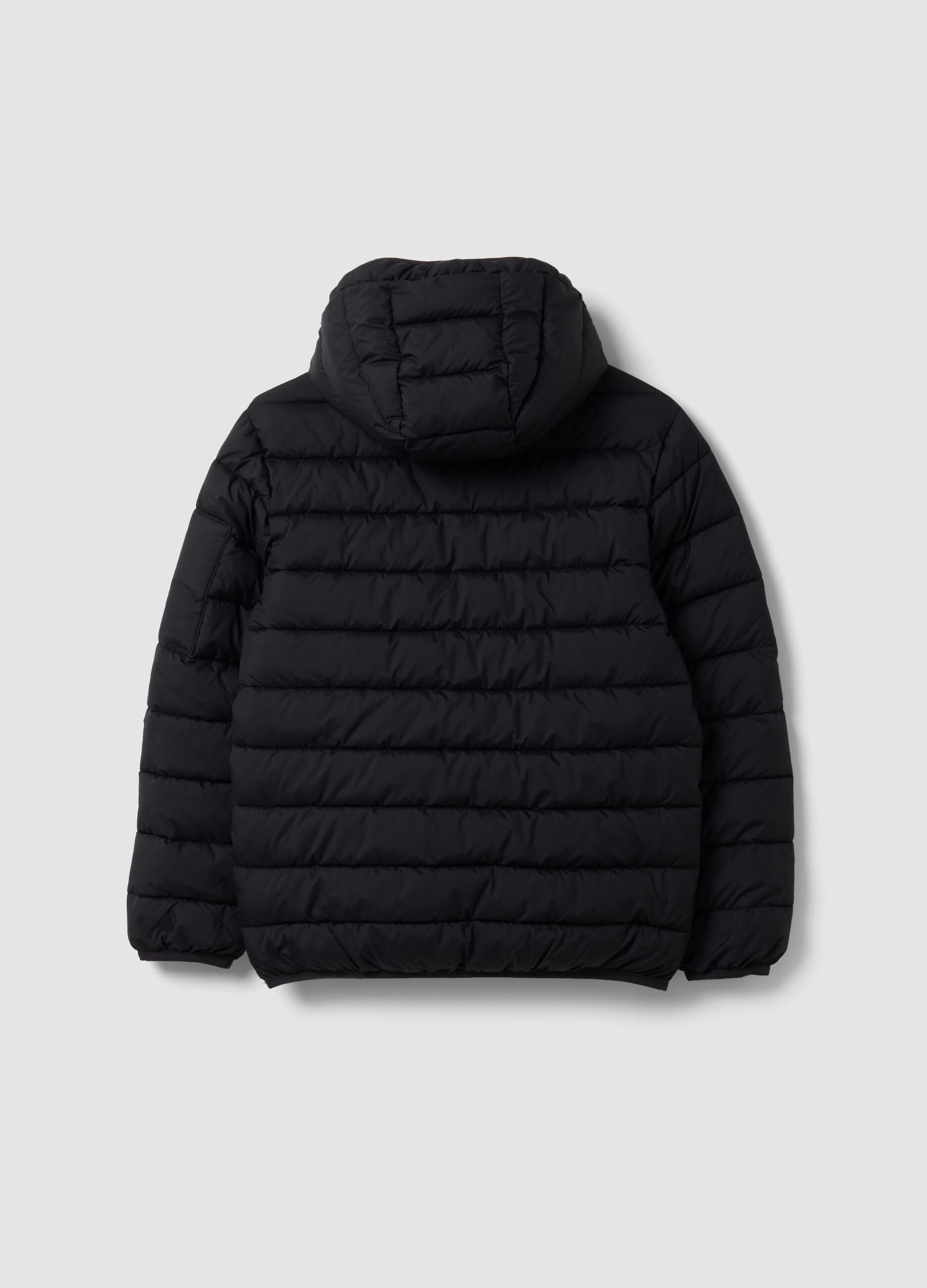 Black Ultralight padded hooded jacket with zip for boys