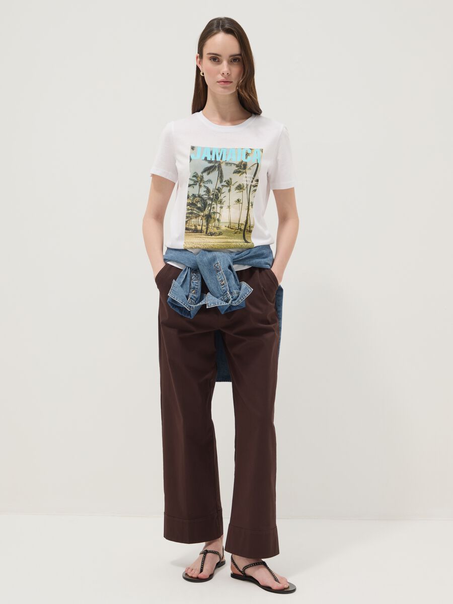 White pure cotton T-shirt with front print, regular fit_2