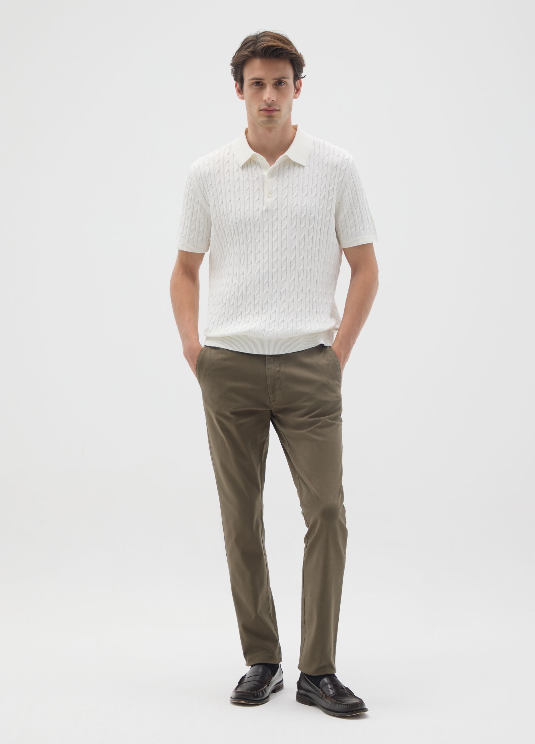 Green Stretch Cotton Regular Fit Trousers