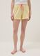 Yellow pure cotton pyjama shorts with lemon print and pink drawstring_1